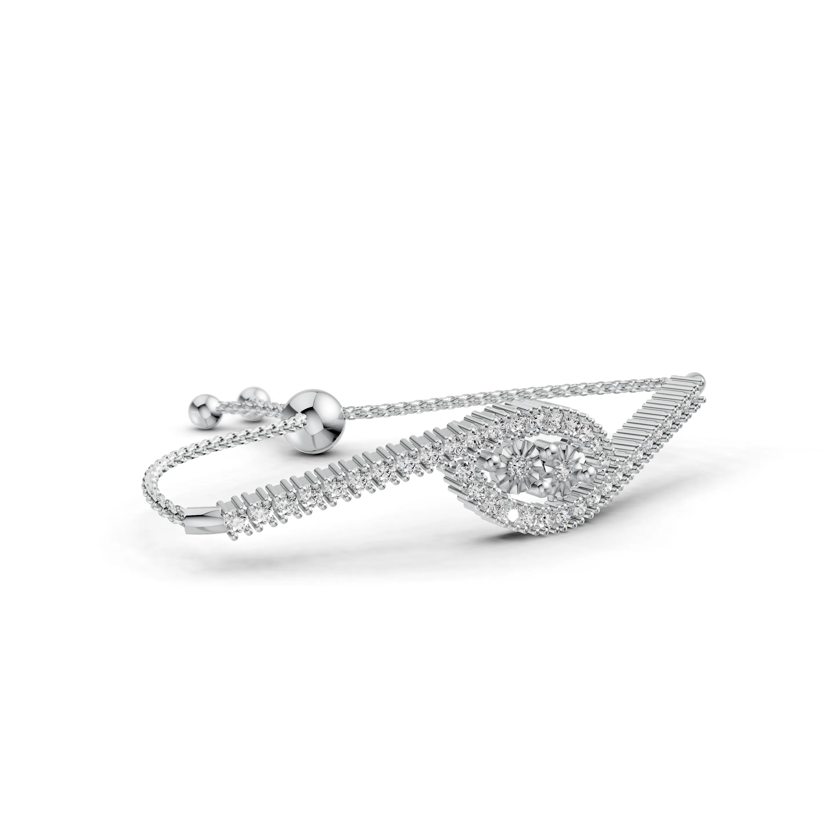 Pargold Solid Gold Elegantly Twisted Radiant Gemstone Bracelet -Silver_Diamond_Diamond_Static_Silver