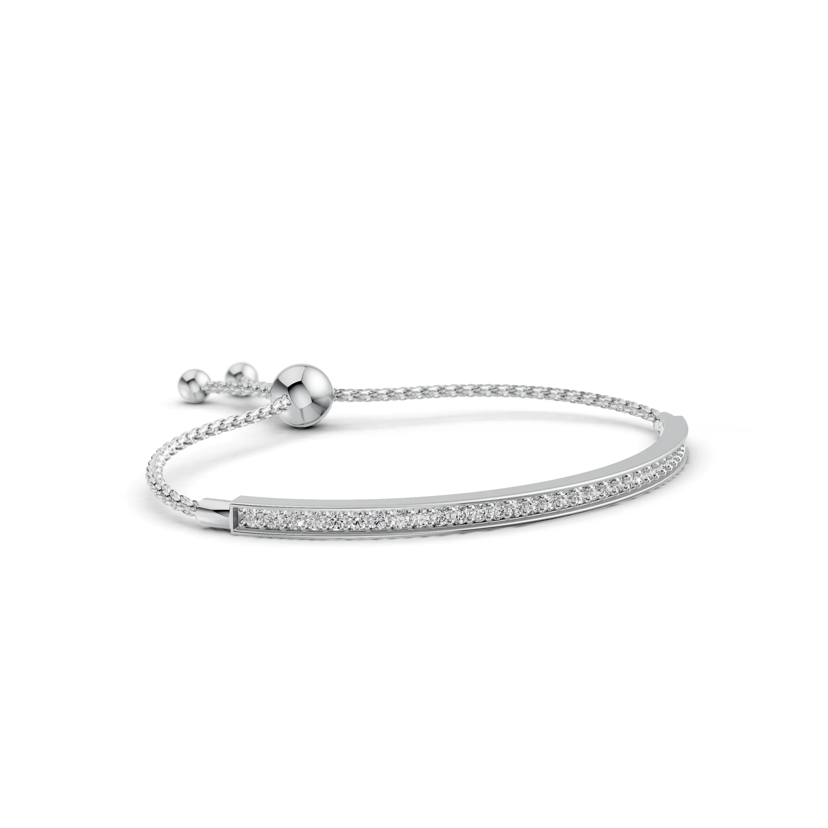 Pargold Solid Gold Timeless Radiance Adjustable Gemstone Bracelet -Silver_Diamond_Diamond_Static_Silver