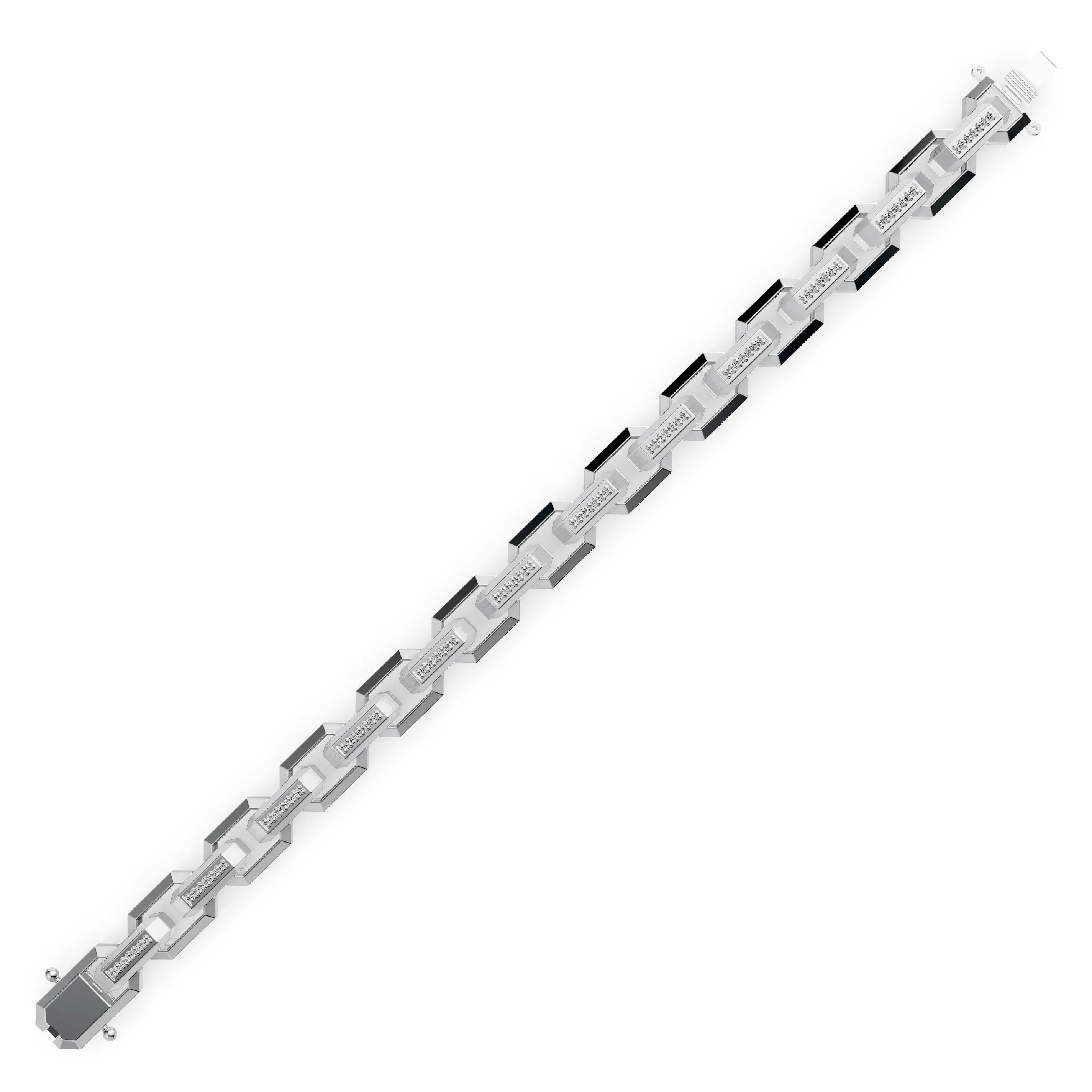 Pargold Solid Gold Exquisite Radiant Gemstone Link Bracelet -Silver_Diamond_Diamond_Static_Silver