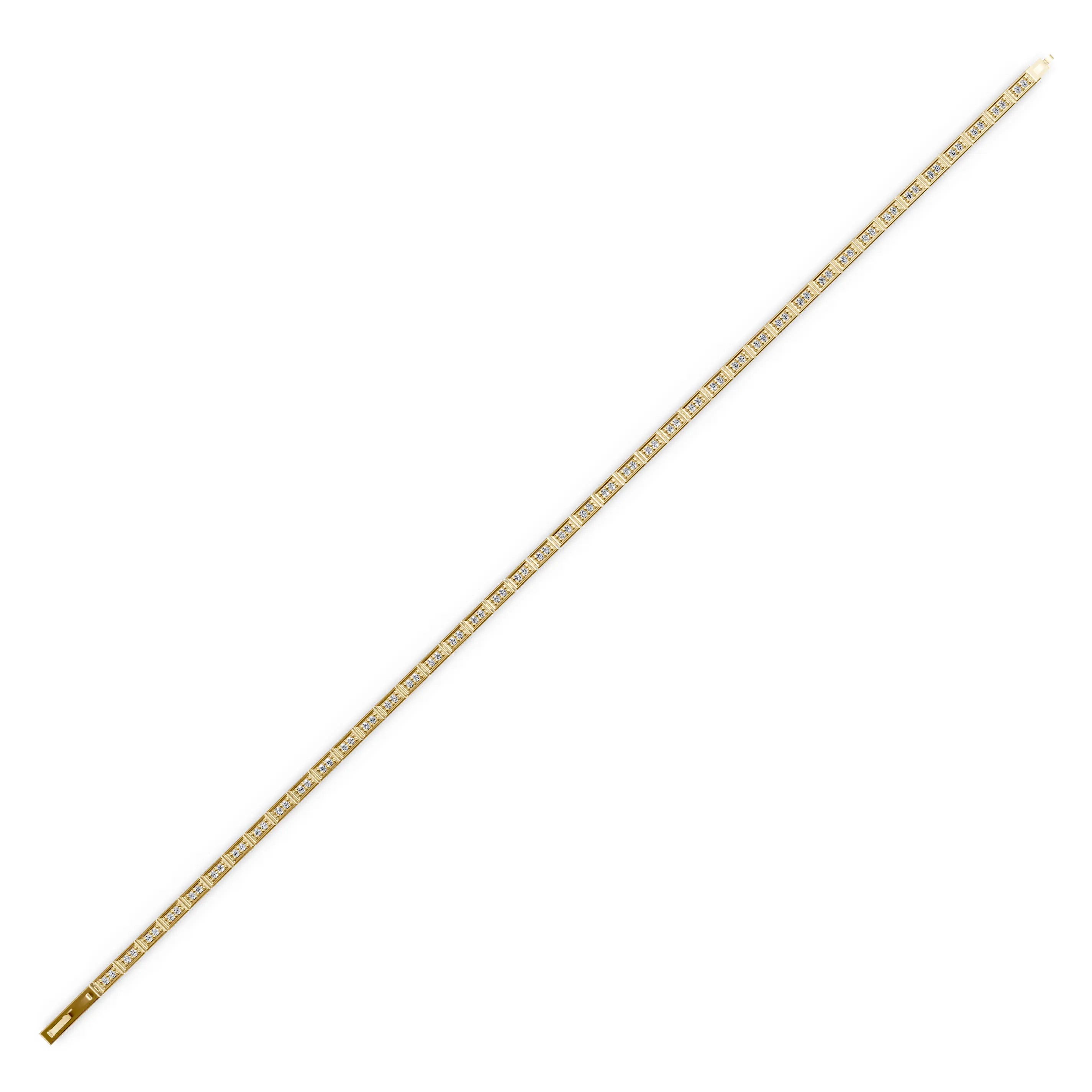 Pargold Solid Gold Squared Stone Link Tennis Bracelet -Gold_Diamond_Diamond_Static_Gold