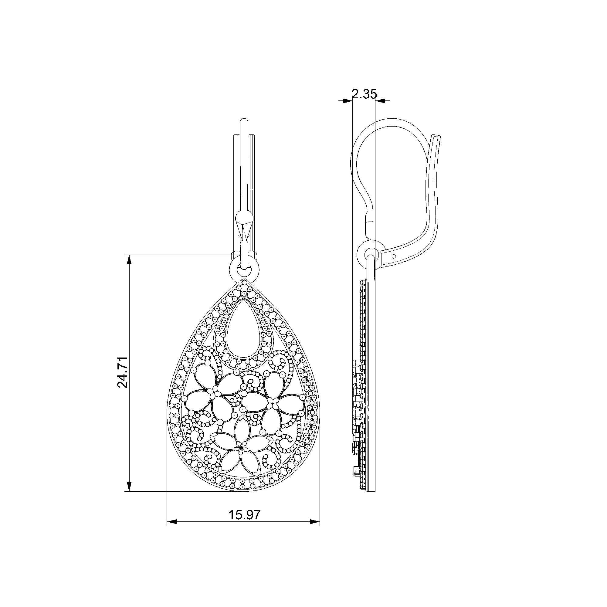 Pargold Solid Gold Filigree Pavé Teardrop Leverback Earrings-Static