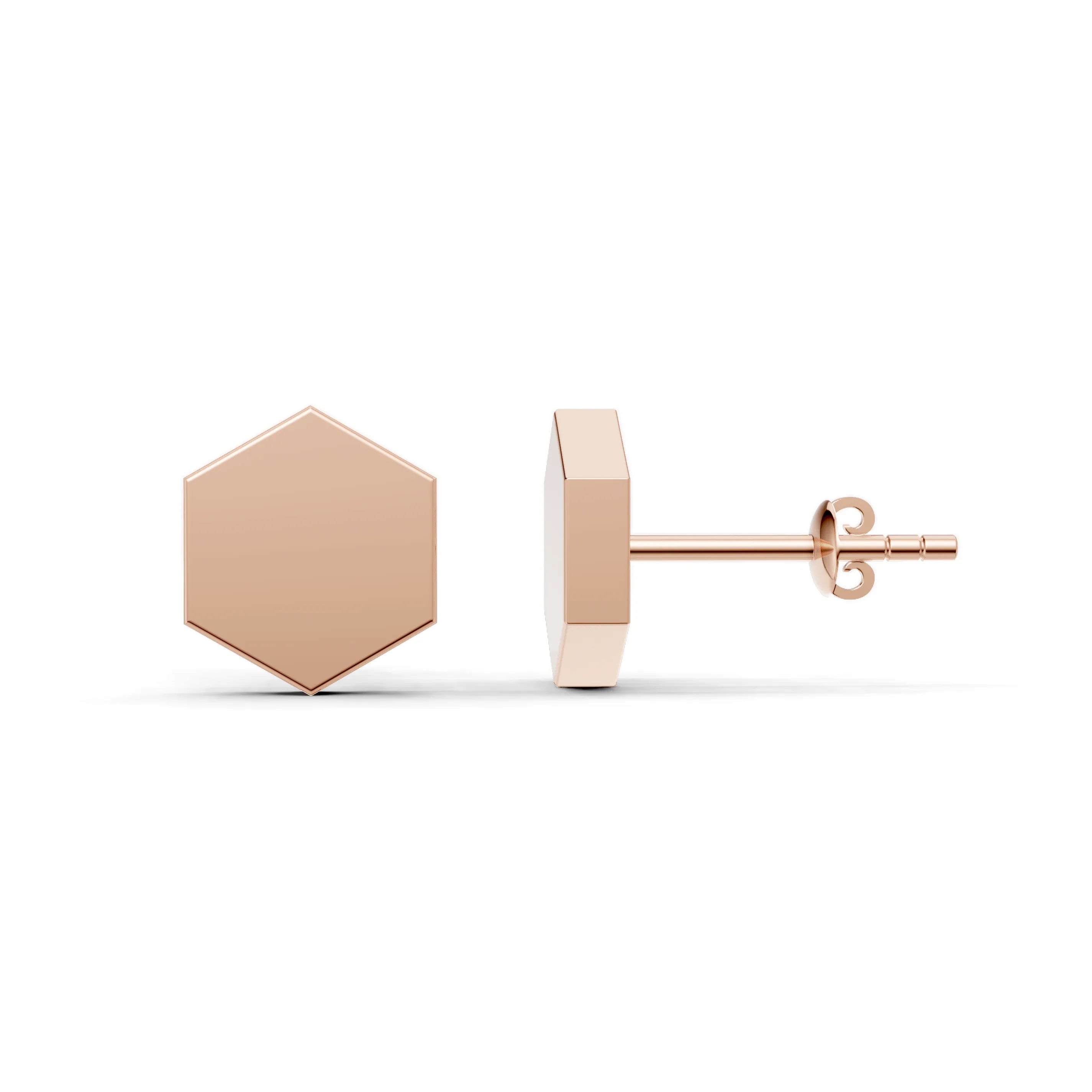 Pargold Solid Gold Hexagonal Gold Stud Earrings -Rose_Static_Rose