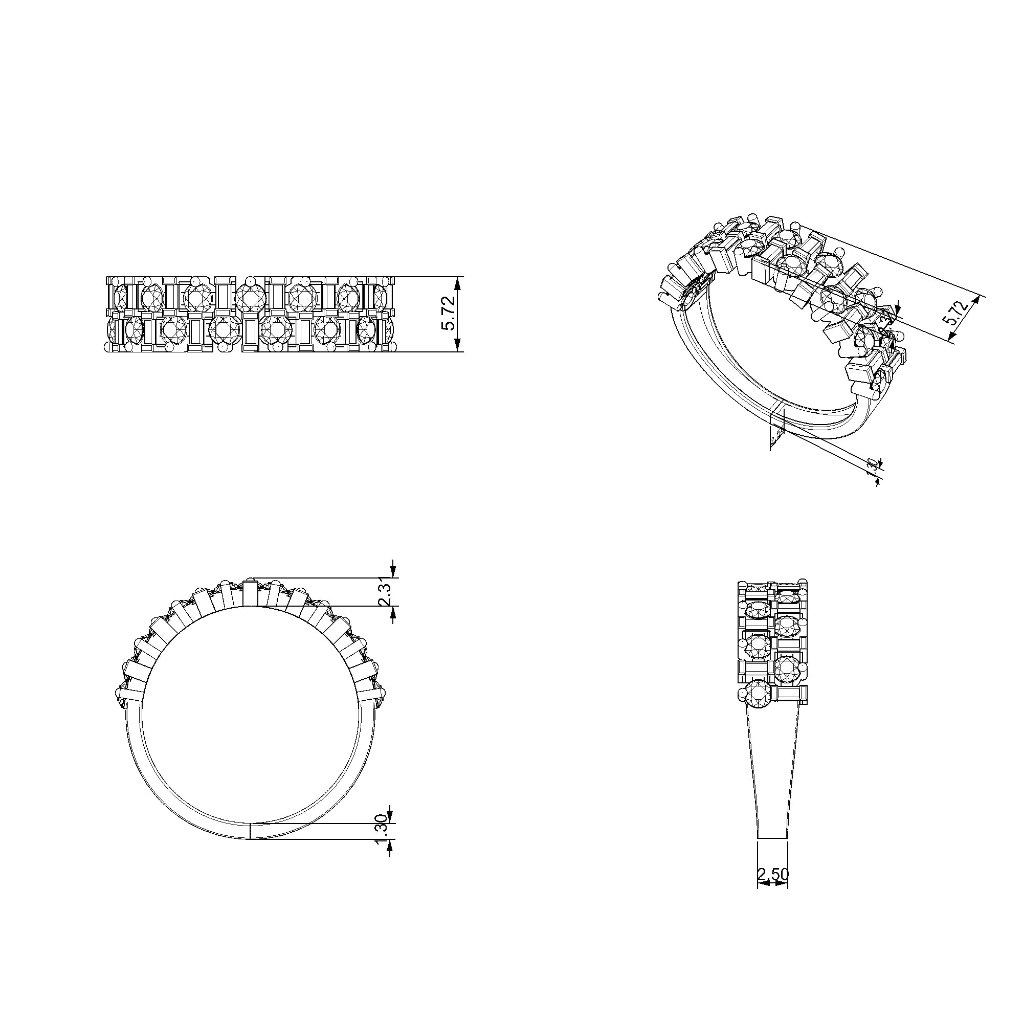 Pargold Solid Gold Geometric Baguette & Round Eternity Ring-Static