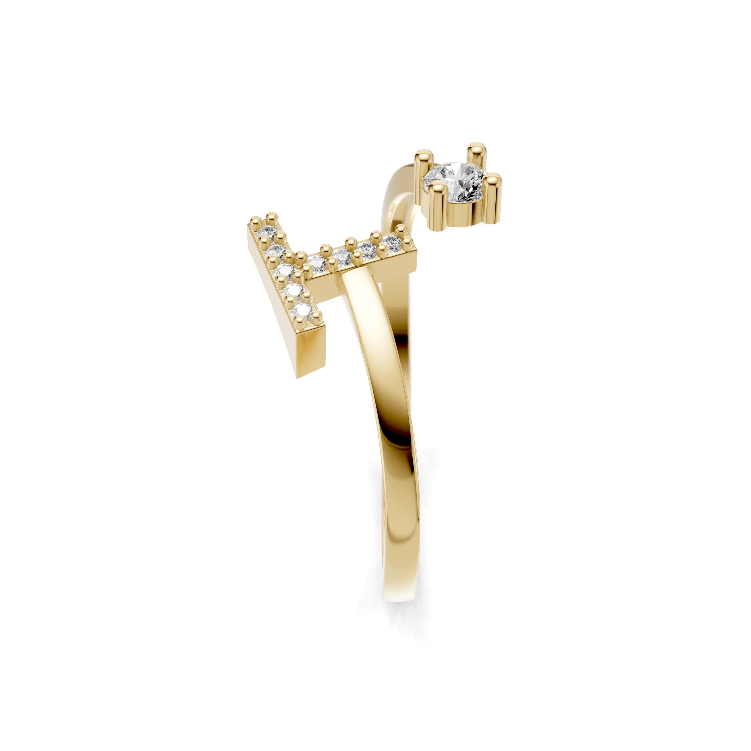 Pargold Solid Gold Timeless Initial "T" Gold Ring -Gold_Diamond_Diamond_Static_Gold