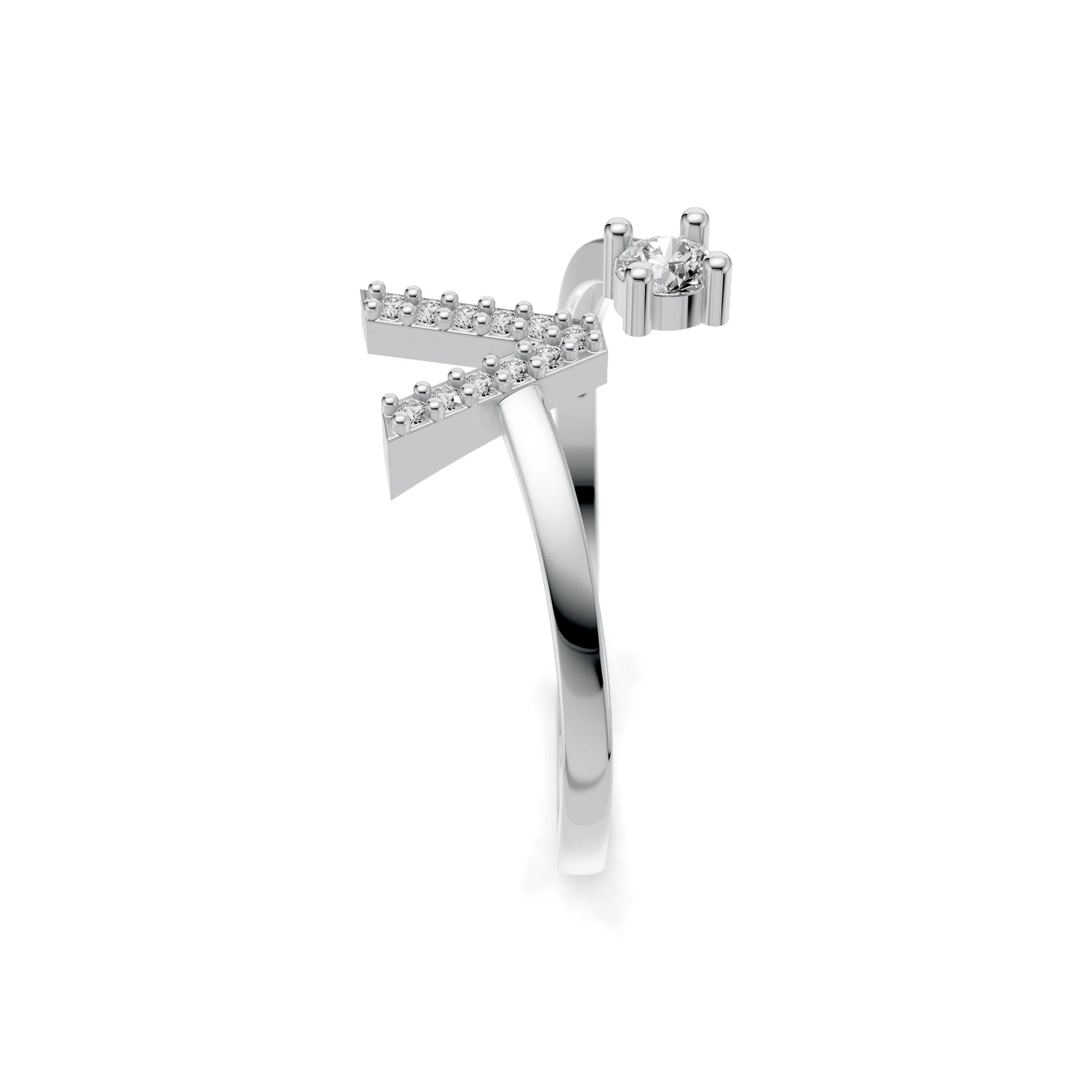 Pargold Solid Gold Versatile Initial "V" Gold Ring -Silver_Diamond_Diamond_Static_Silver