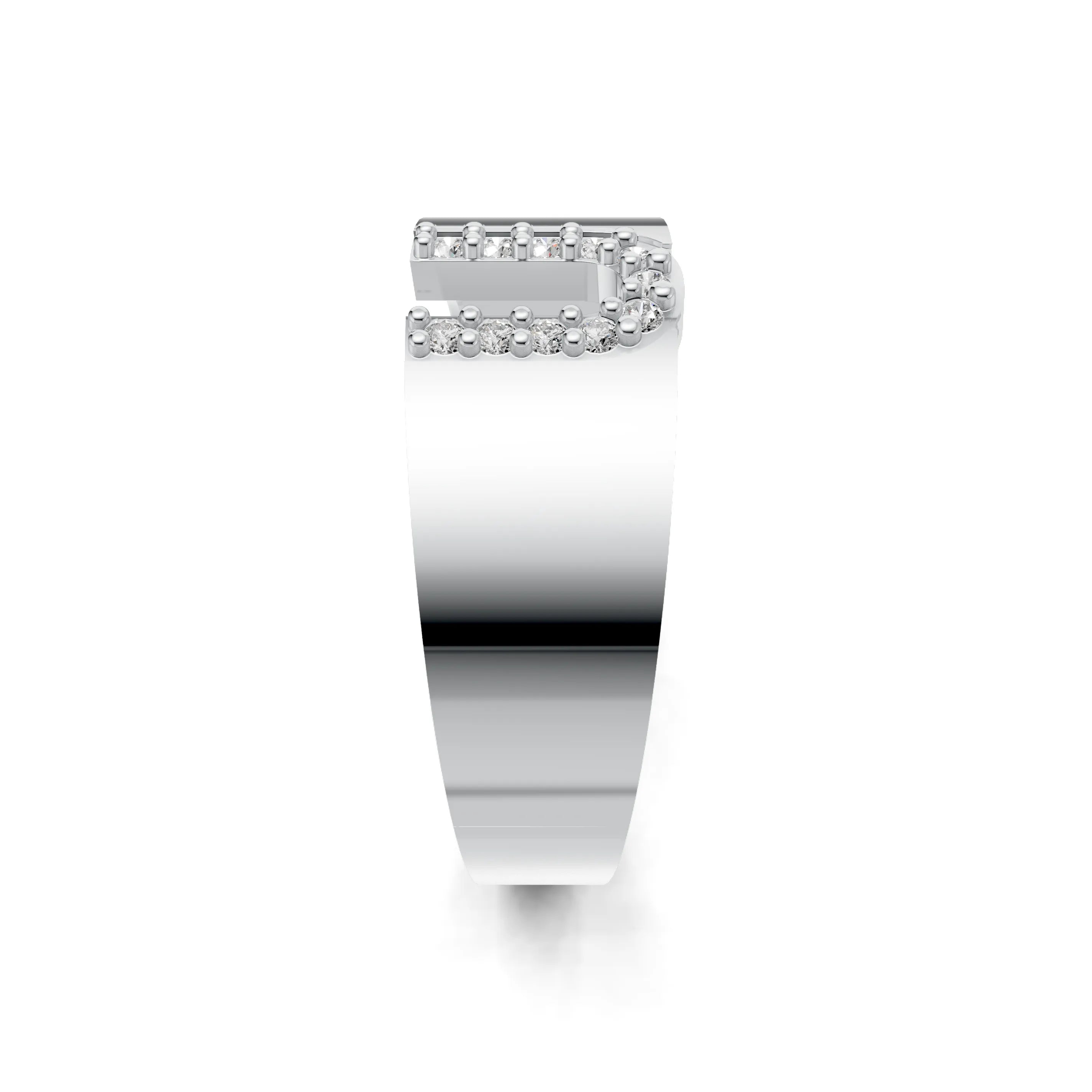 Pargold Solid Gold Unique Initial "U" Gold Signet Ring -Silver_Diamond_Static_Silver