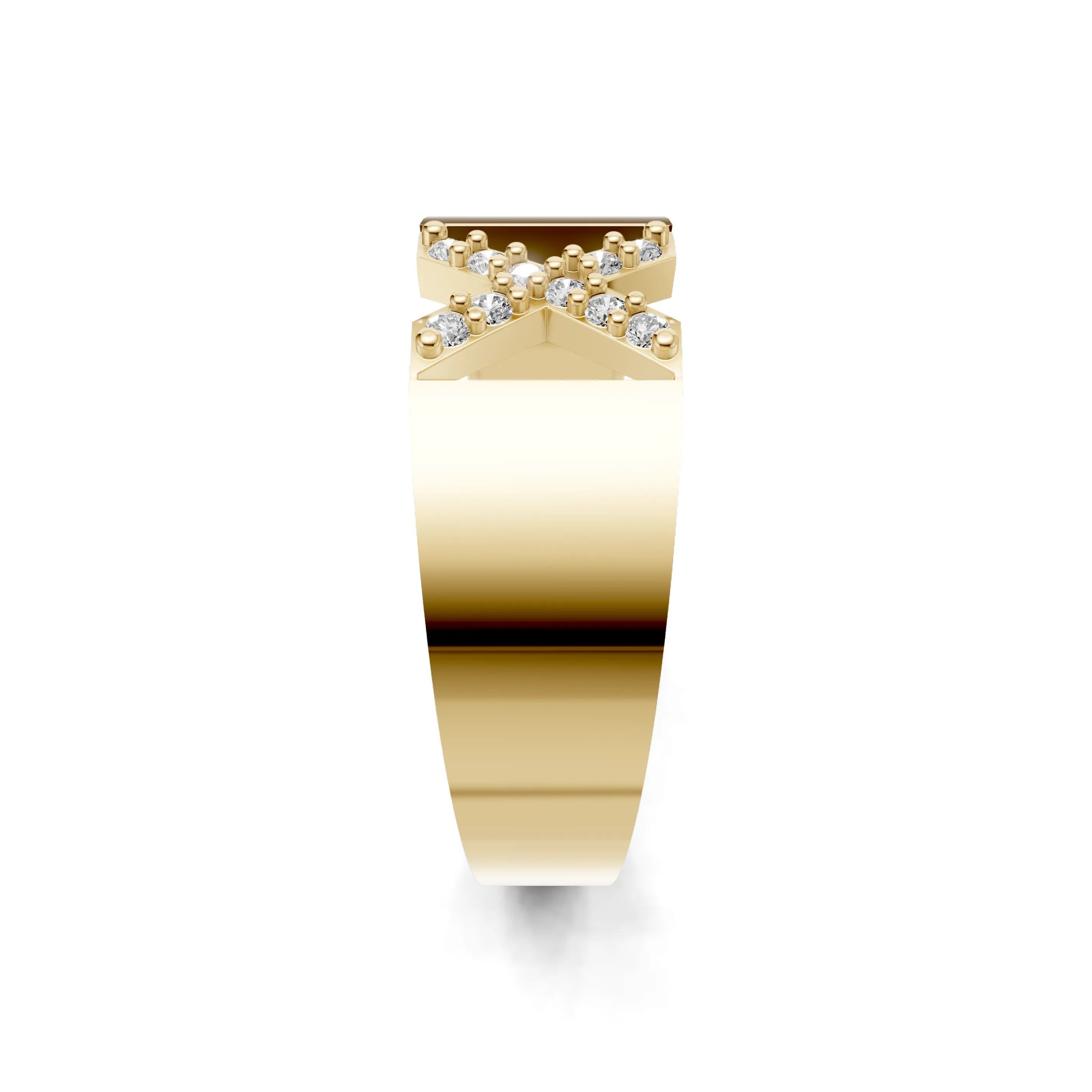 Pargold Solid Gold Exquisite Initial "X" Gold Signet Ring -Gold_Diamond_Static_Gold