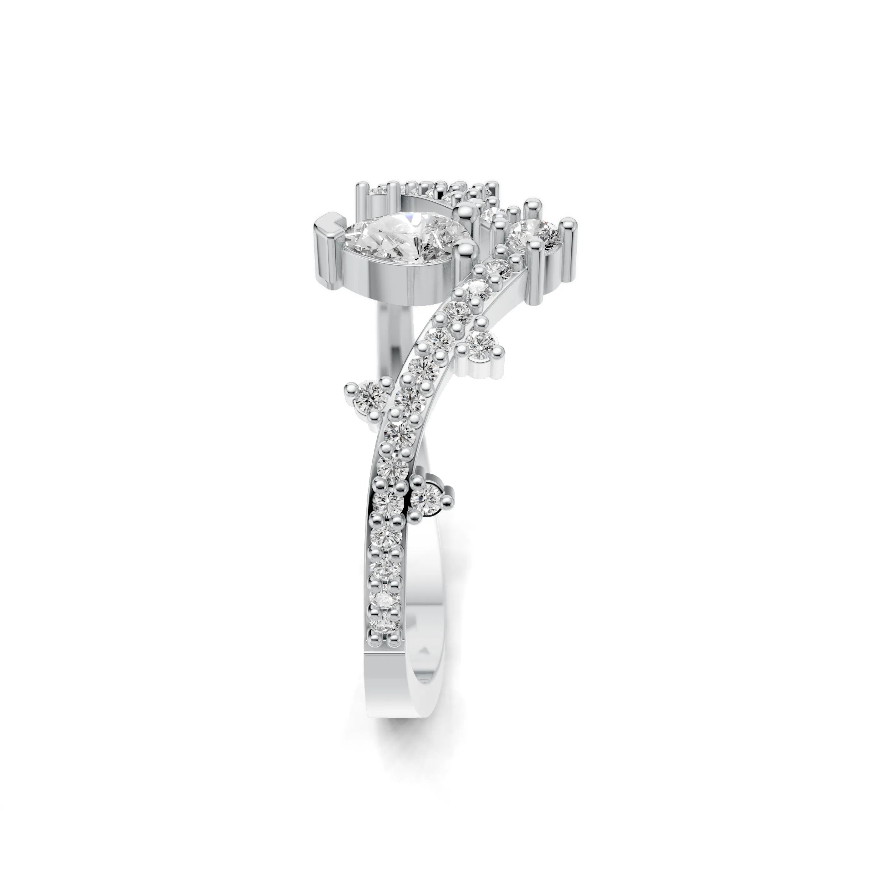 Pargold Solid Gold Gleaming Teardrop Orbit Ring -Silver_Diamond_Diamond_Static_Silver