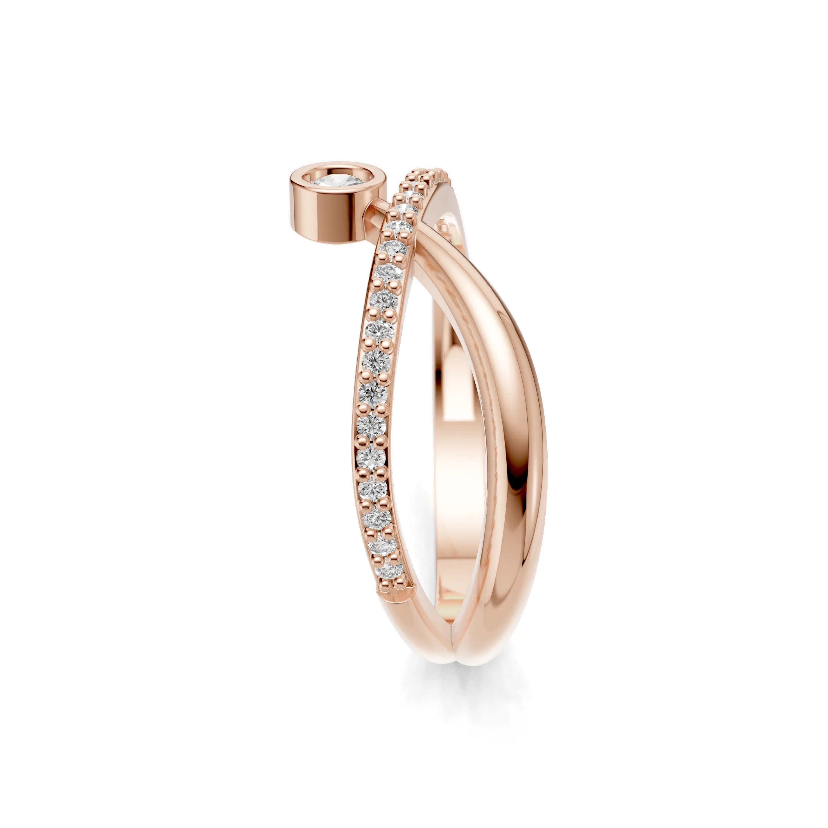 Pargold Solid Gold Solitaire Orbit Pave Criss-Cross Ring -Rose_Diamond_Diamond_Static_Rose