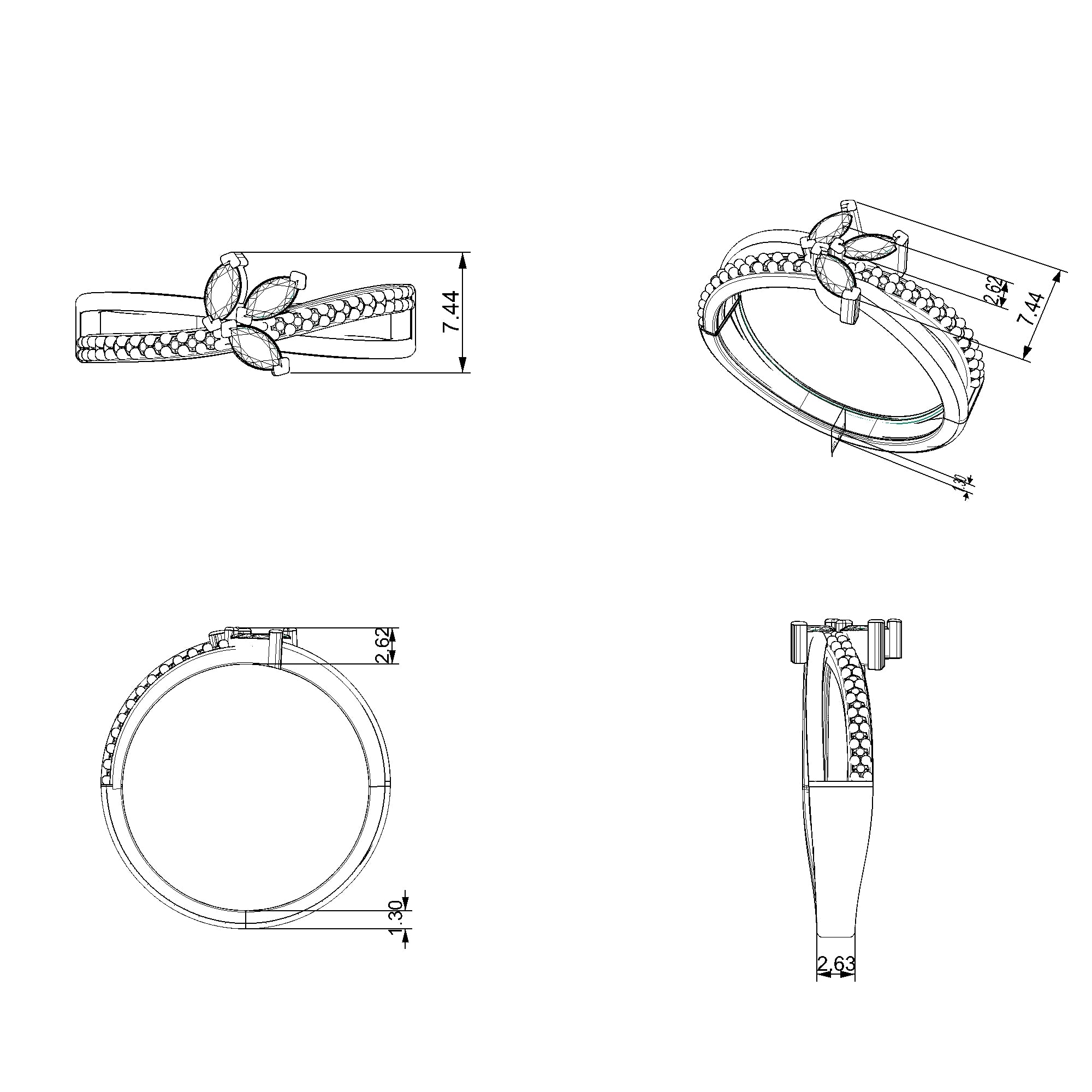 Pargold Solid Gold Marquise Blossom Spark Band-Static