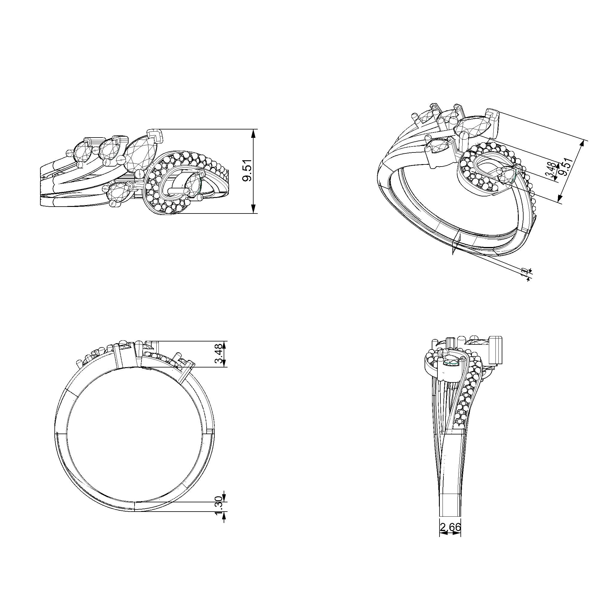 Pargold Solid Gold Marquise Cascade Focal Engagement Ring-Static