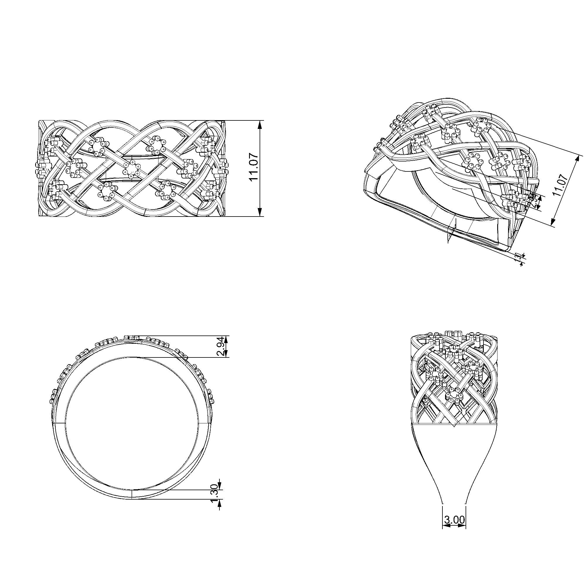 Pargold Solid Gold Floral Lattice Garden Ring-Static