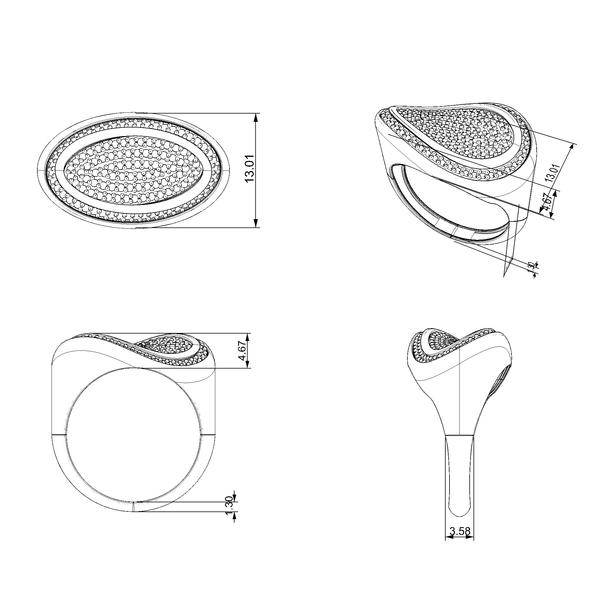 Pargold Solid Gold Oval Illusion Pave Signet Ring-Static