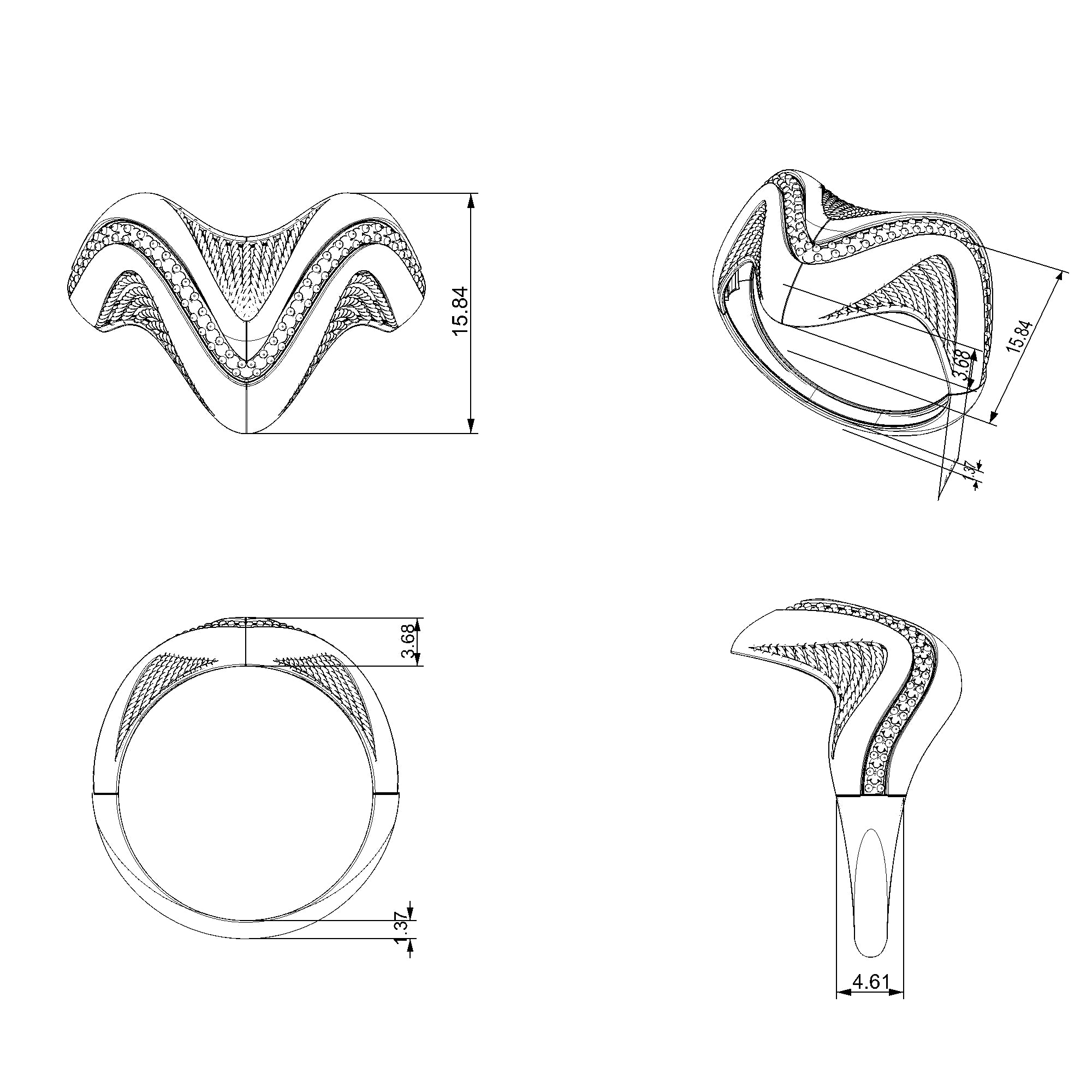 Pargold Solid Gold Cresting Wave Textured Ring-Static