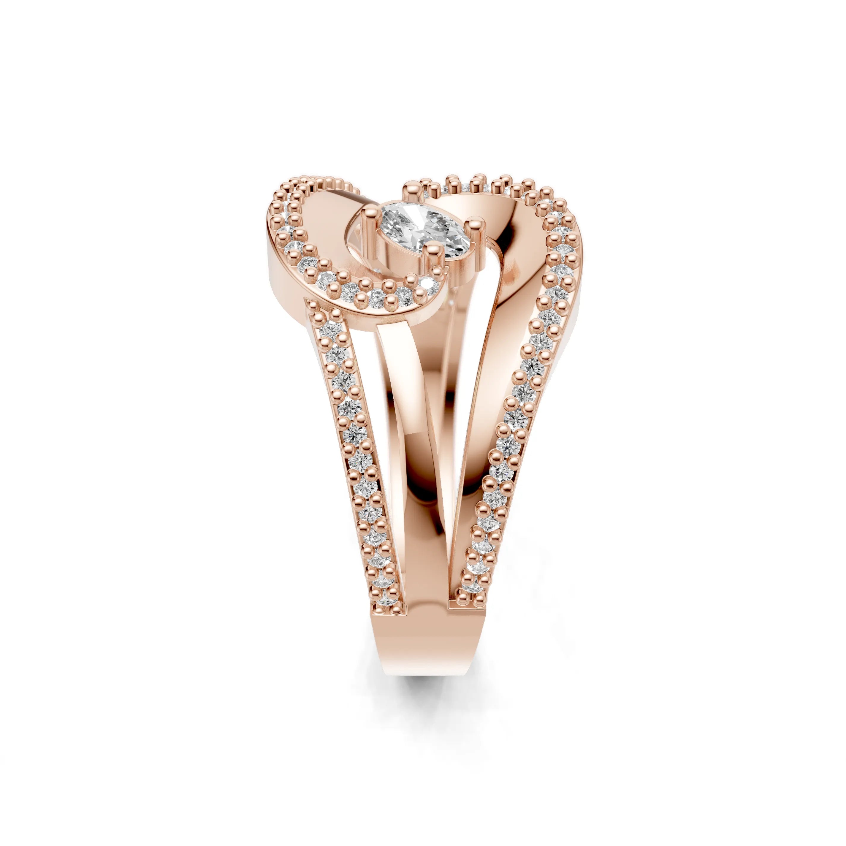 Pargold Solid Gold Spiral Halo Gemstone Ring -Rose_Diamond_Diamond_Static_Rose