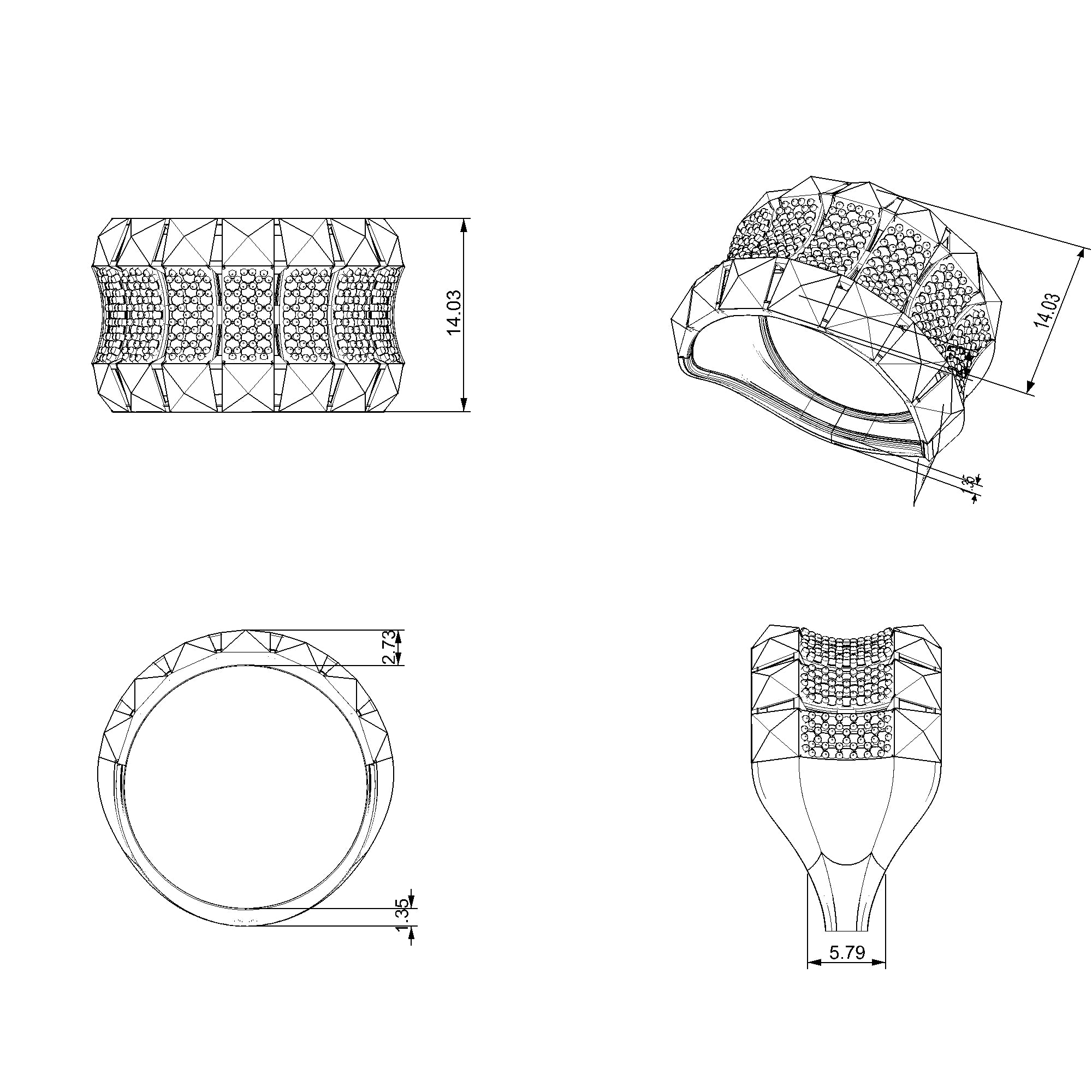 Pargold Solid Gold Geometric Gleam Cluster Band-Static
