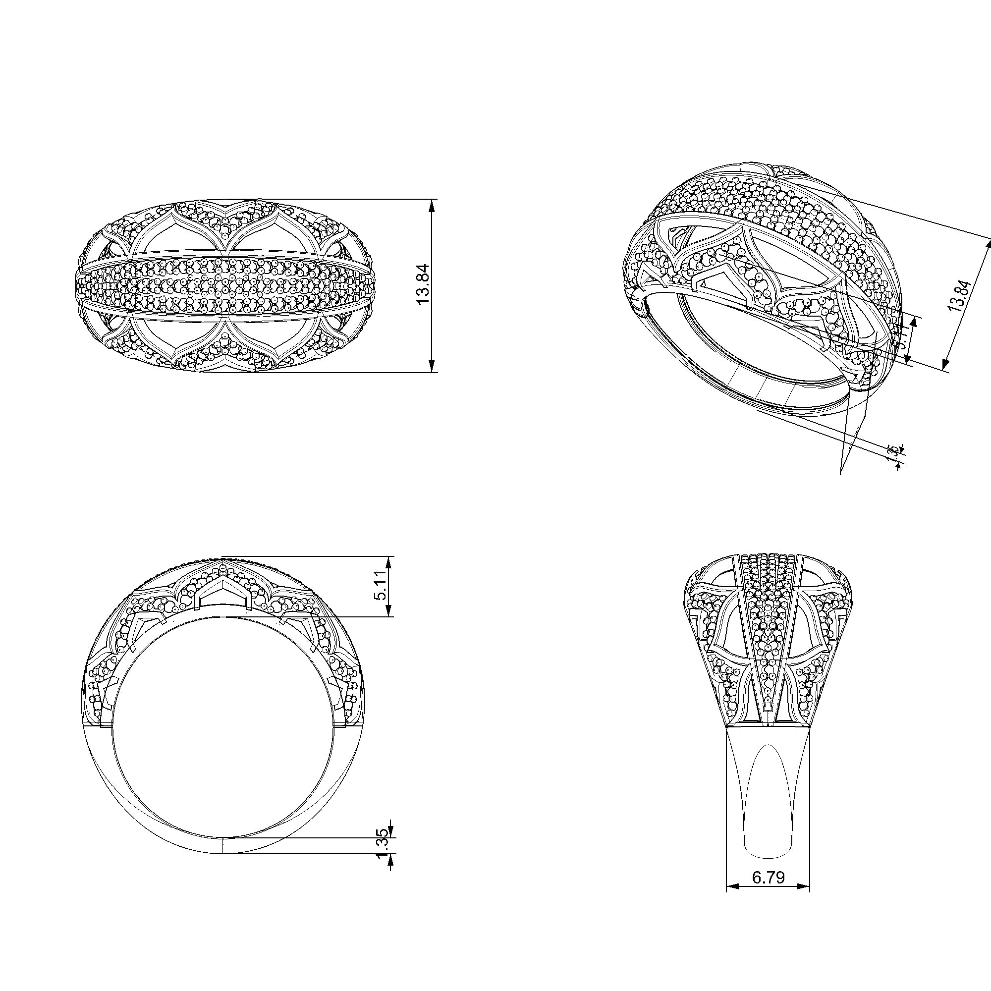 Pargold Solid Gold Celestial Swirl Elegance Dome Band-Static