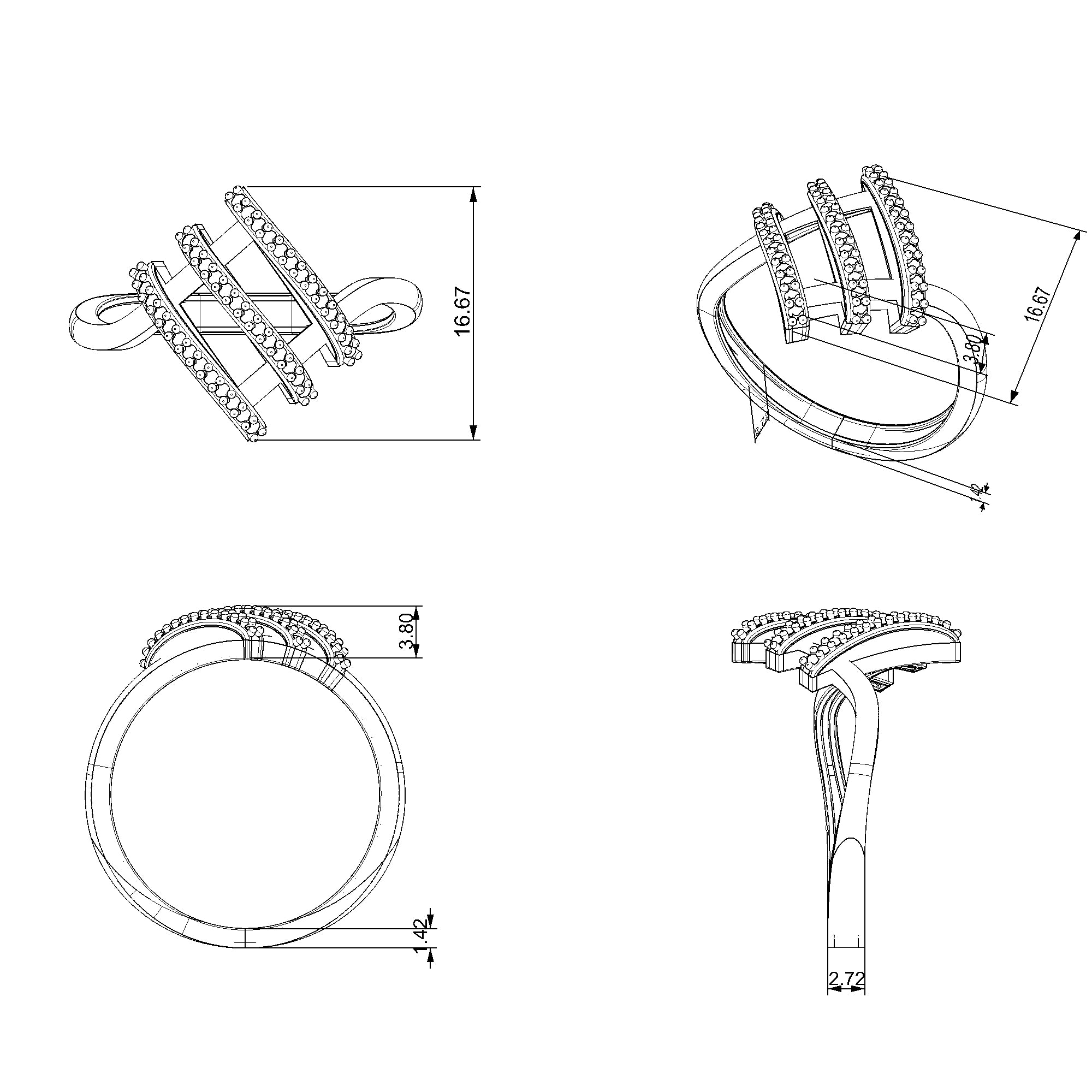 Pargold Solid Gold Crossway Bridge Sparkle Ring-Static