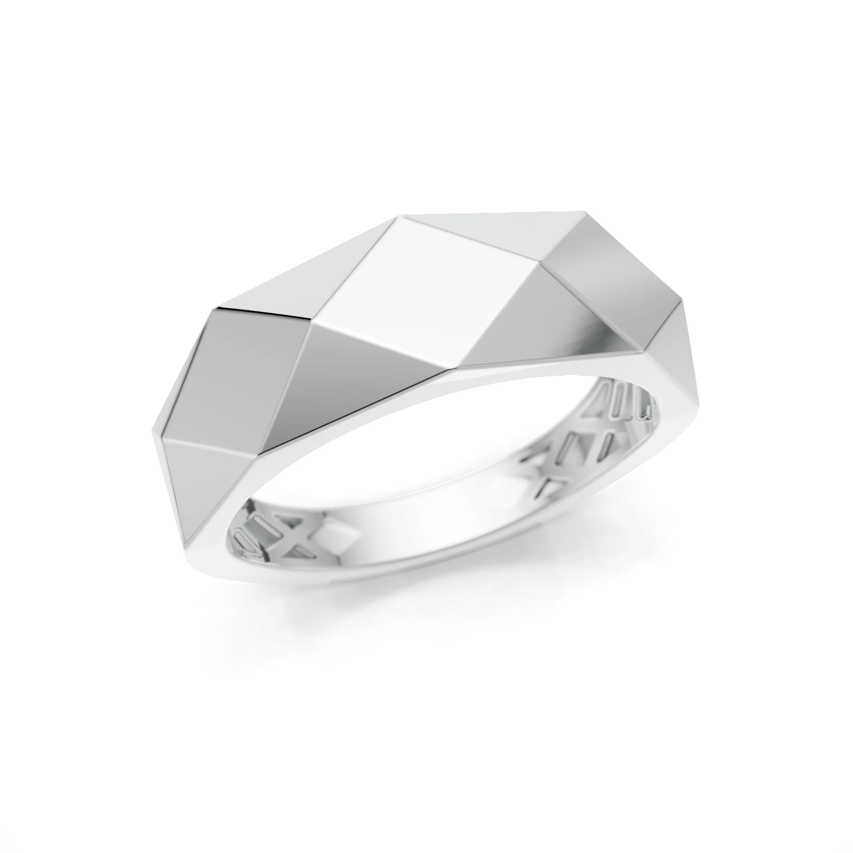 Pargold Solid Gold Avant-Garde Facet Ring -Silver_Static_Silver