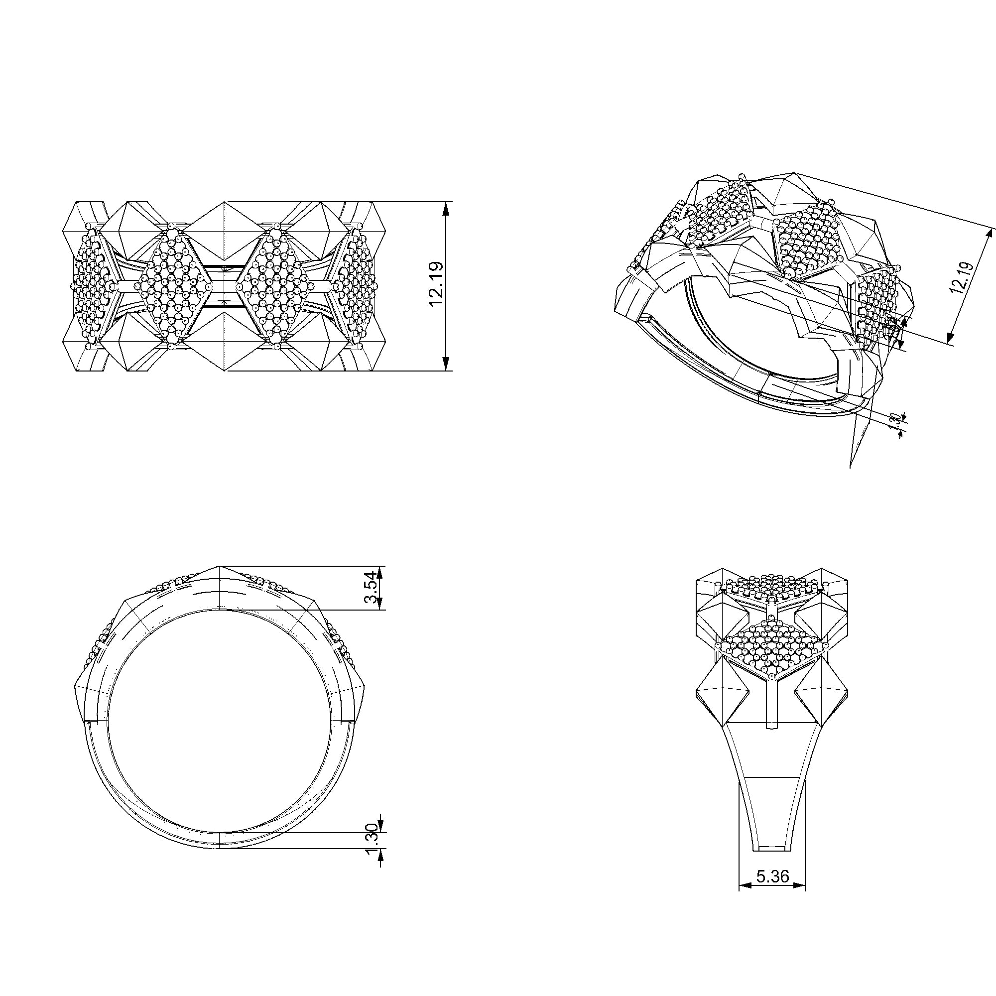 Pargold Solid Gold Geometric Splendor Crest Band-Static