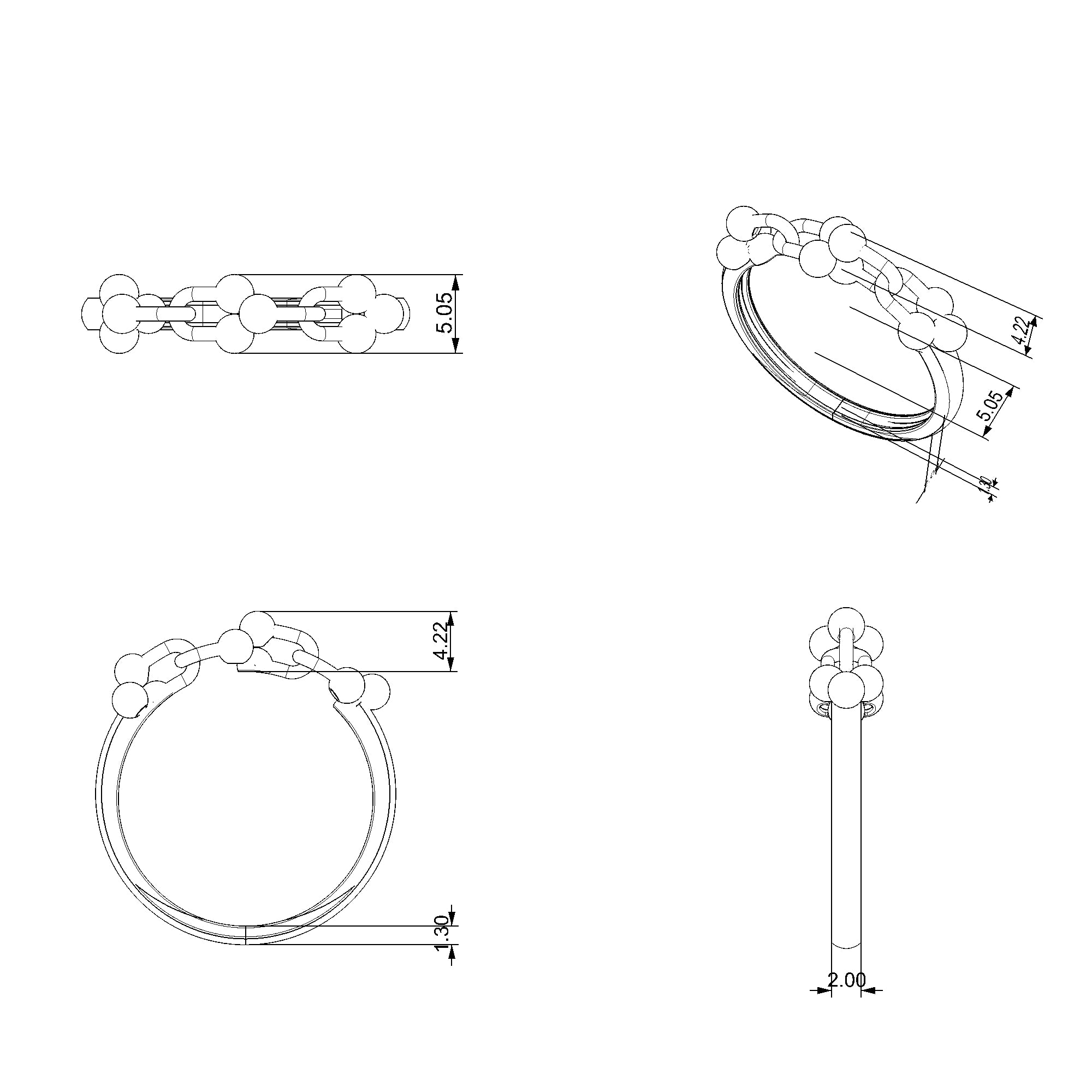 Pargold Solid Gold Luminous Link Beaded Band-Static