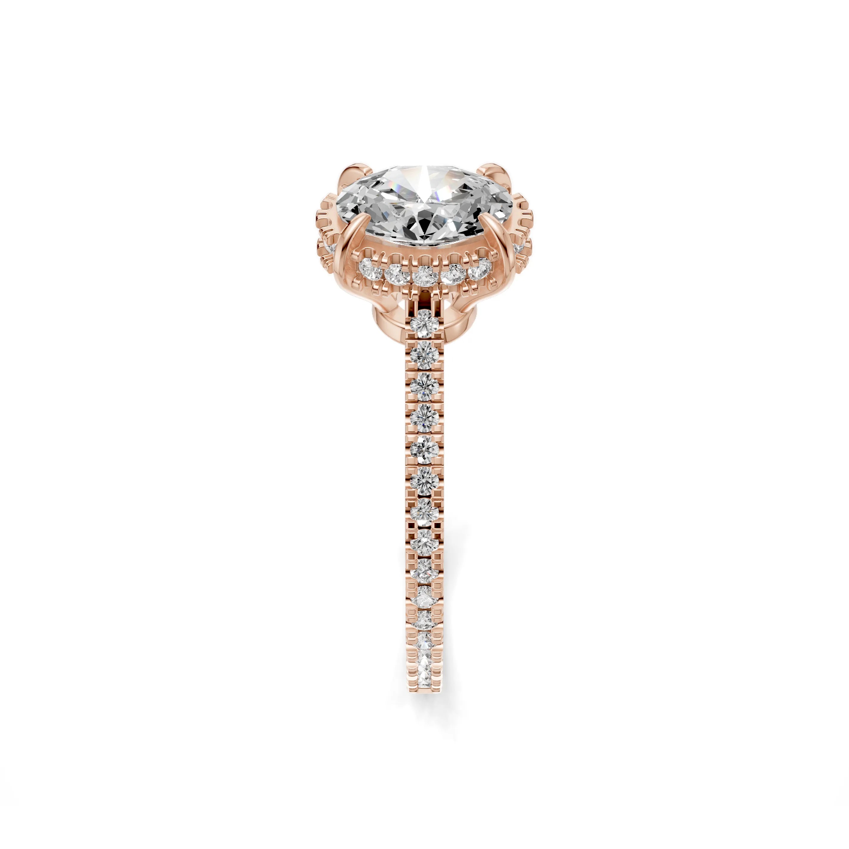 Pargold Solid Gold Elegant Oval Solitaire Ring -Rose_Diamond_Diamond_Static_Rose