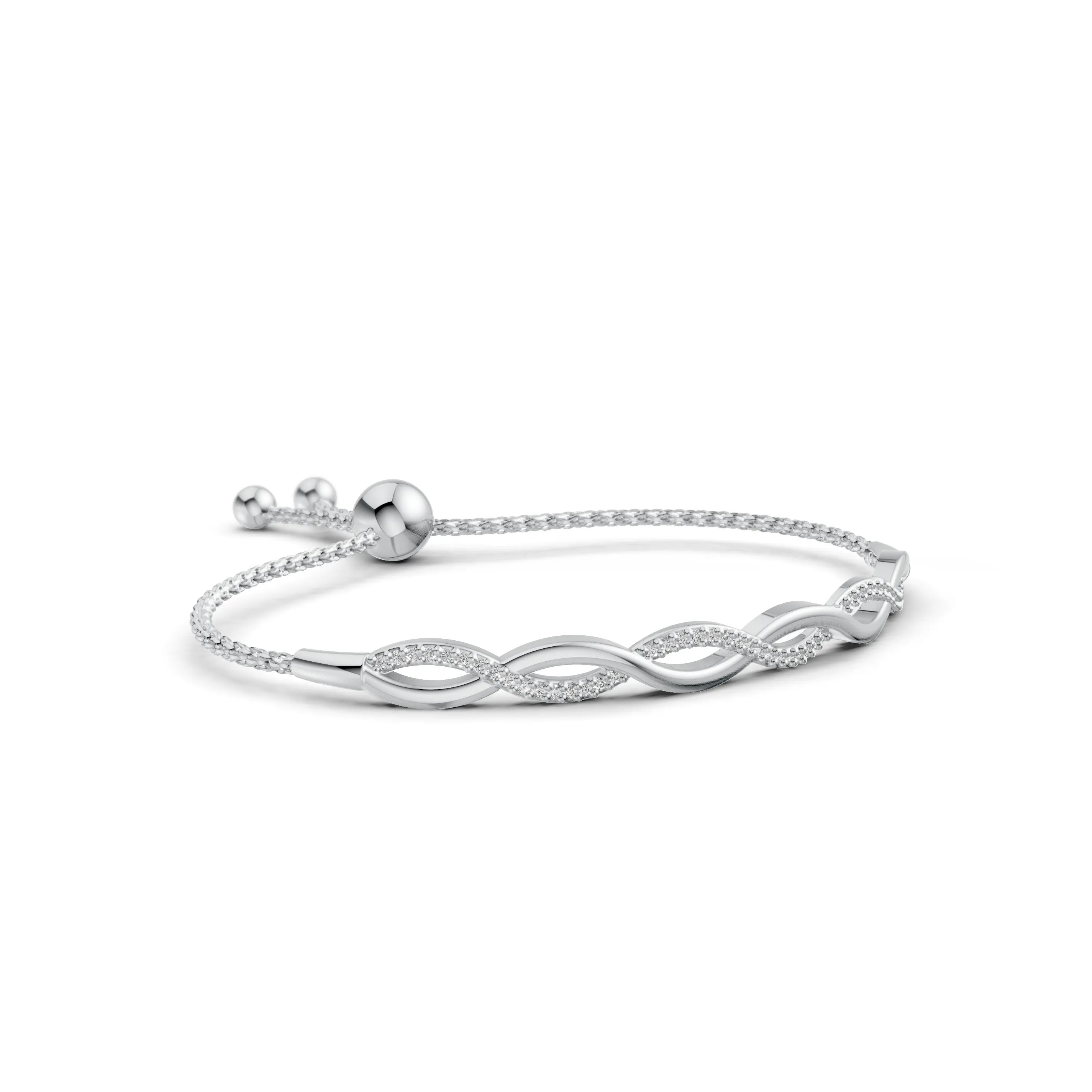 Pargold Solid Gold Infinity Twist Sparkle Bracelet -Silver_Diamond_Diamond_Static_Silver