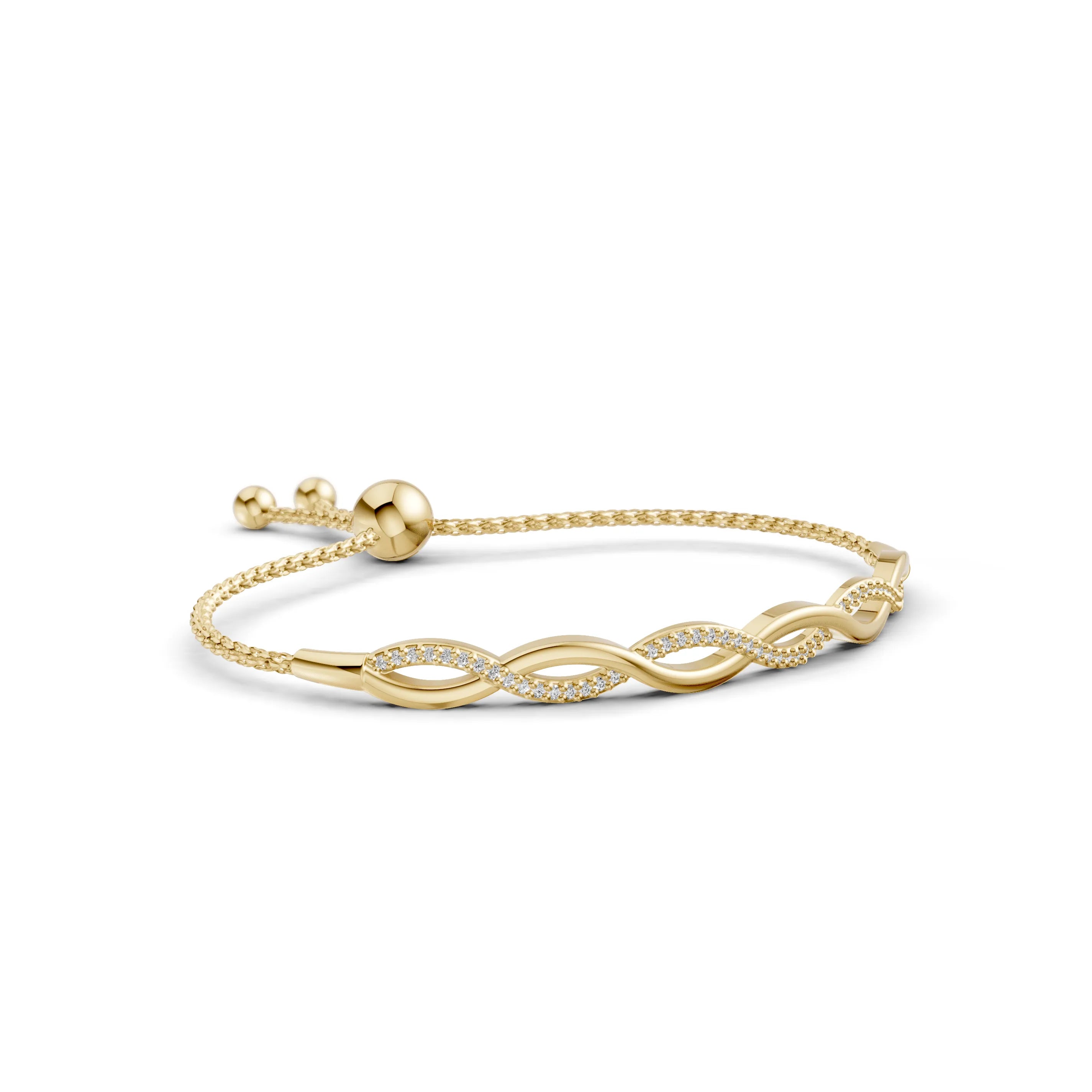 Pargold Solid Gold Infinity Twist Sparkle Bracelet -Gold_Diamond_Diamond_Static_Gold