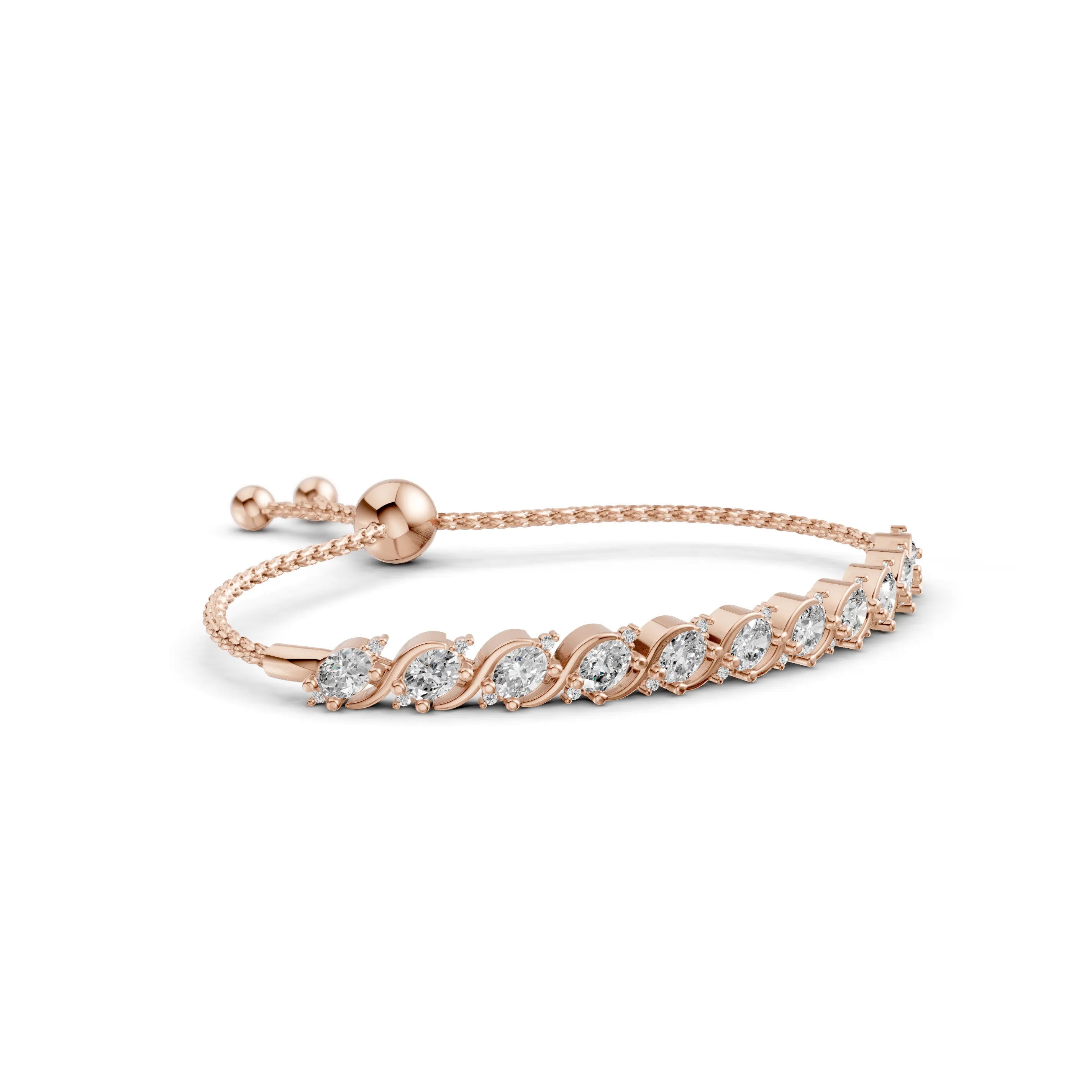 Pargold Solid Gold Elegant Radiant Gemstone Twist Bracelet -Rose_Diamond_Diamond_Static_Rose