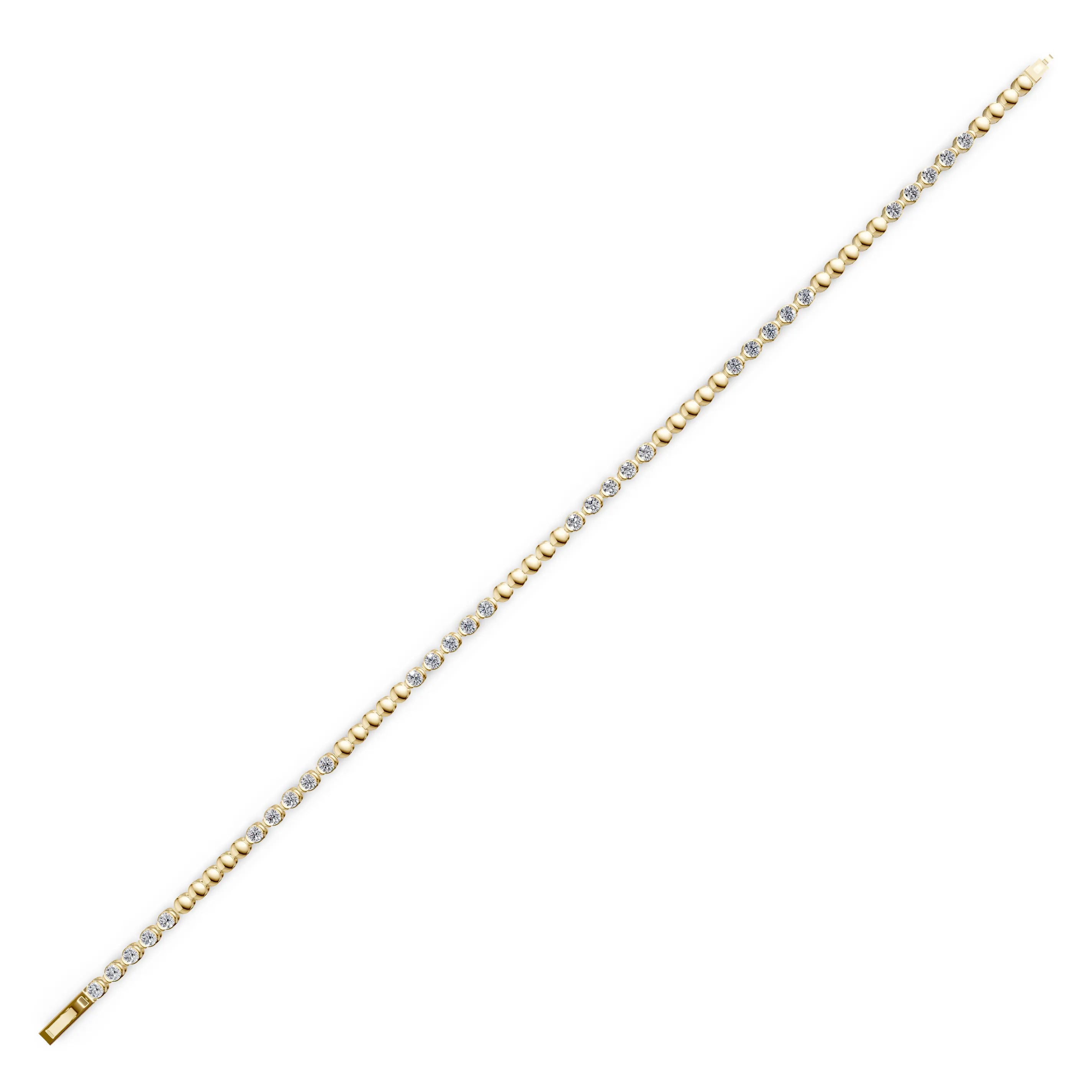 Pargold Solid Gold Radiant Bead & Gem Tennis Bracelet -Gold_Diamond_Diamond_Static_Gold