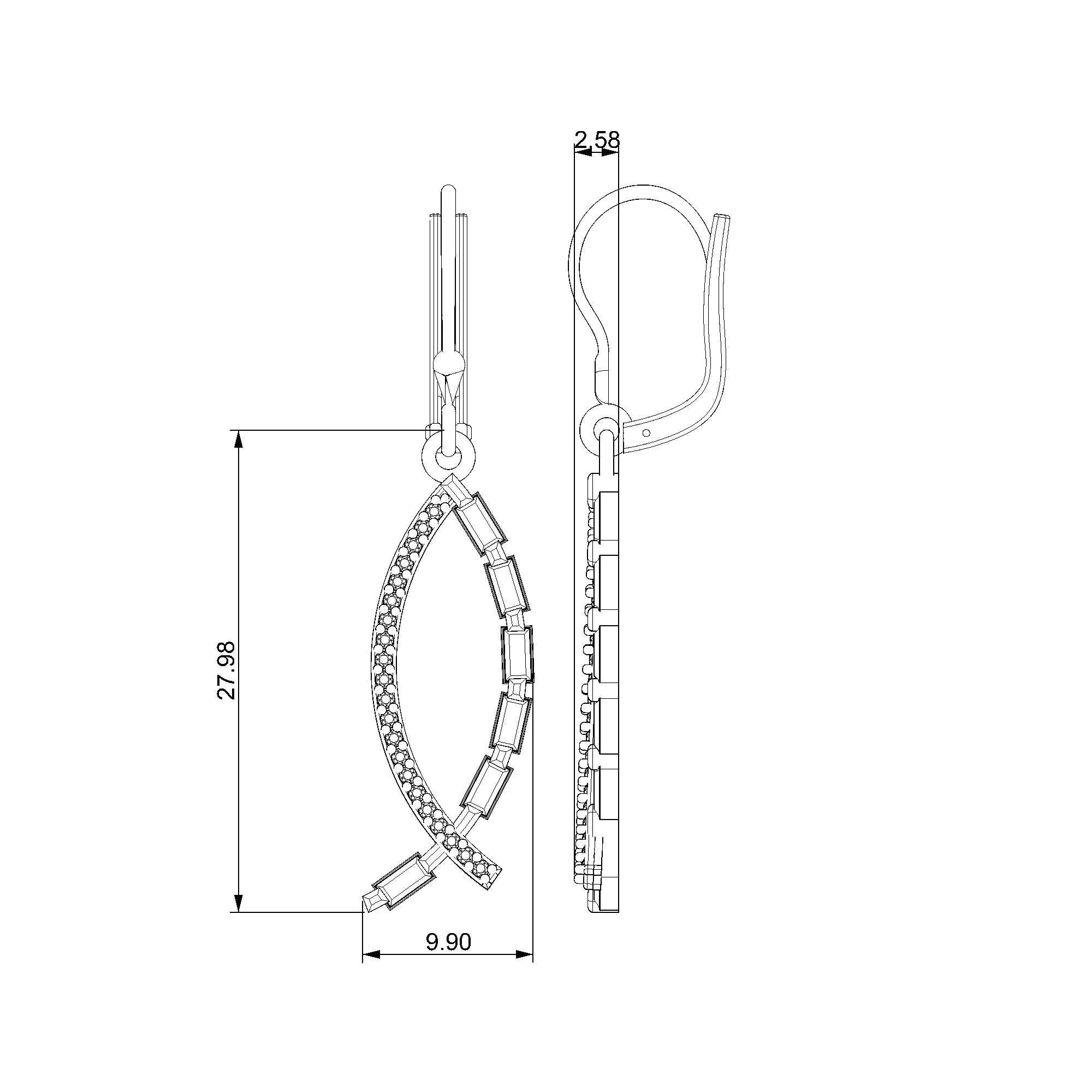 Pargold Solid Gold Baguette Cascade Leverback Earrings-Static