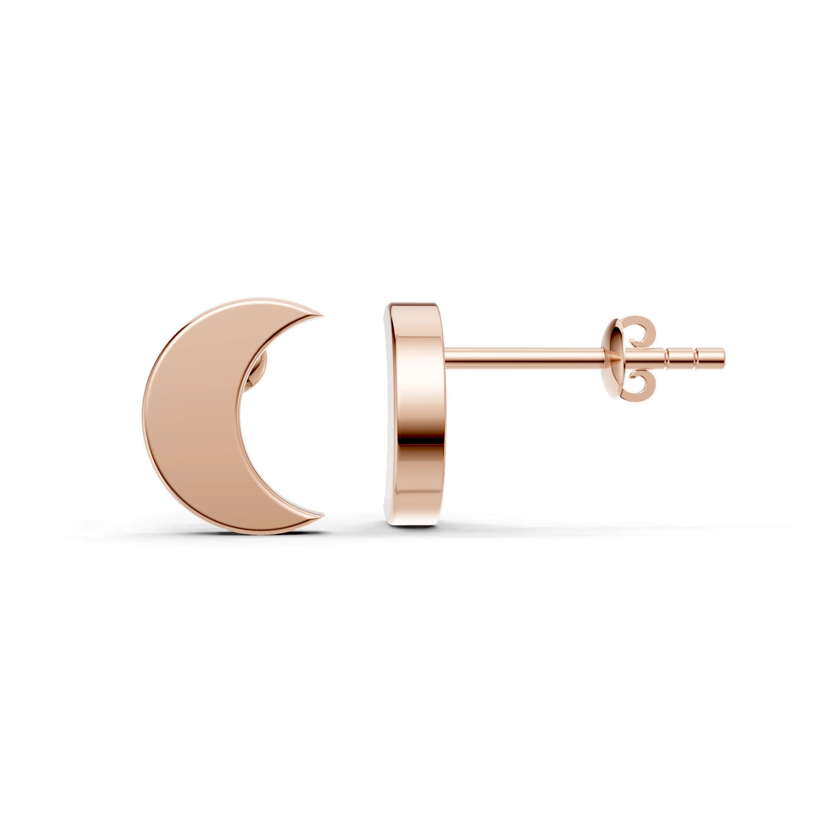 Pargold Solid Gold Crescent Moon Stud Earrings -Rose_Static_Rose