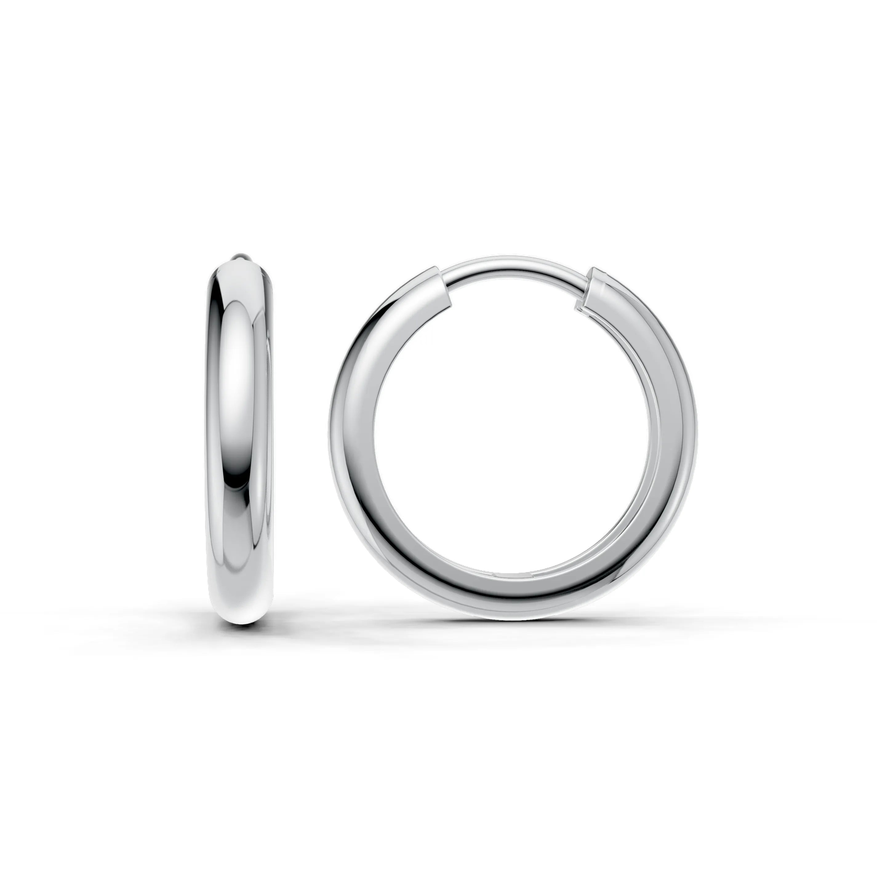 Pargold Solid Gold Classic Gold Hoop Earrings - Thin - Large Size -Silver_Static_Silver