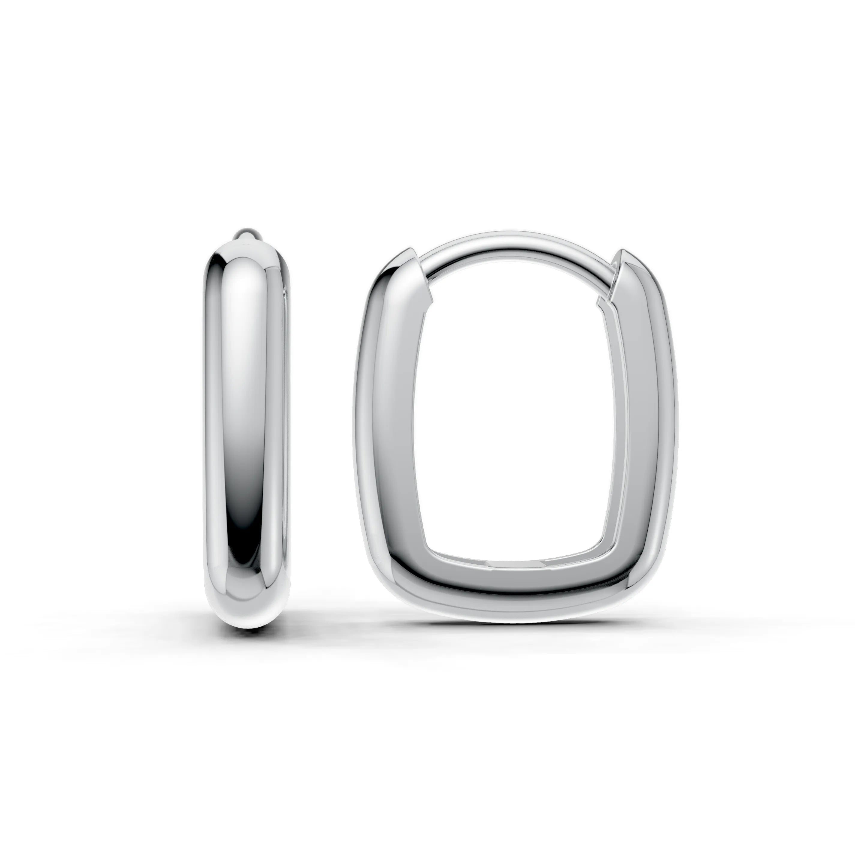 Pargold Solid Gold Elegant Oval Hoop Earrings - Small Size -Silver_Static_Silver