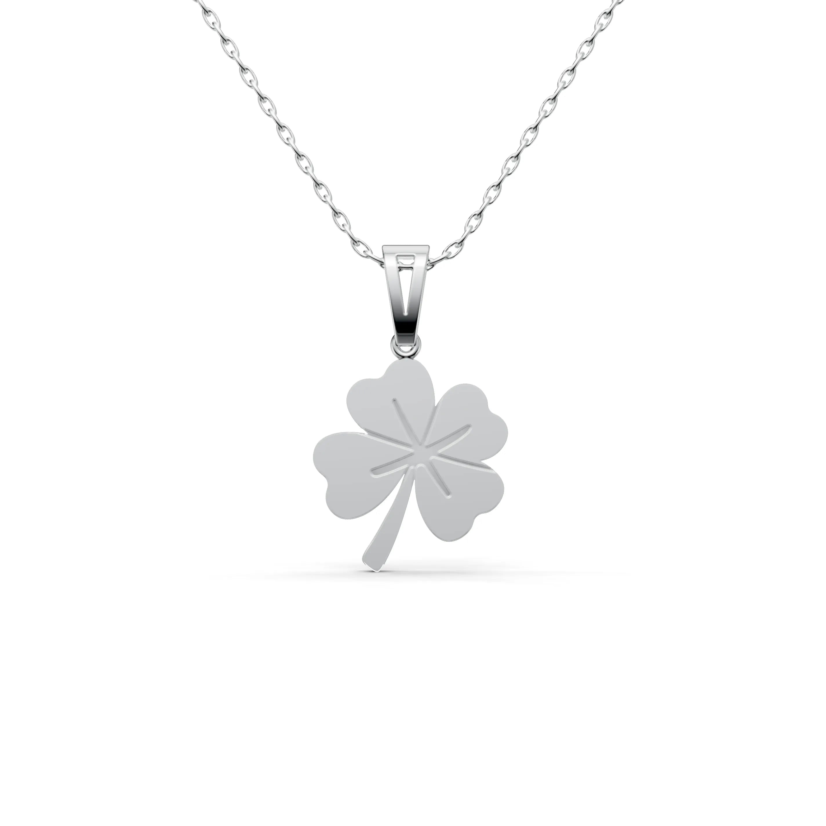 Pargold Solid Gold Four-Leaf Clover Charm Pendant -Silver_Static_Silver
