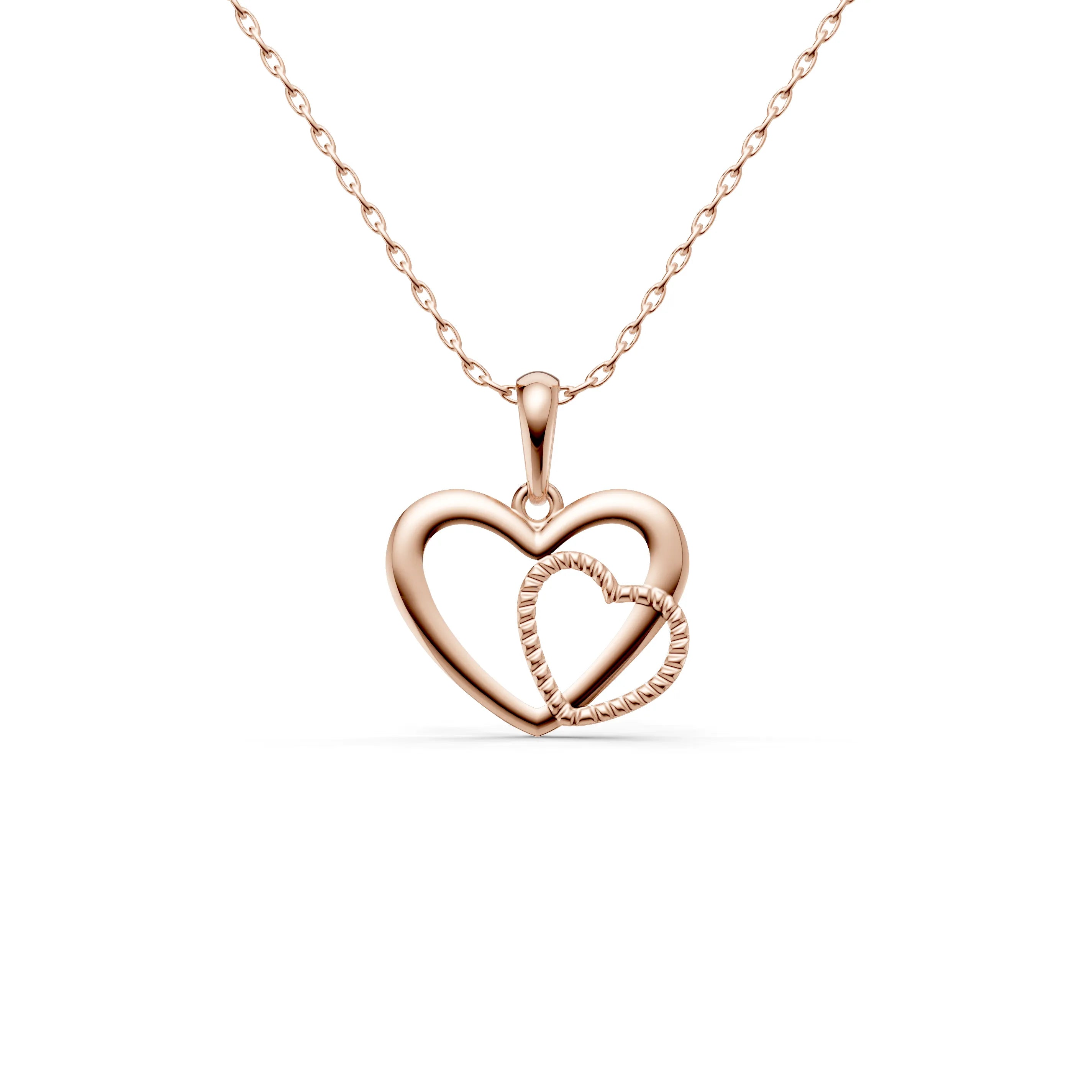 Pargold Solid Gold Elegant Interlocking Heart Pendant -Rose_Static_Rose