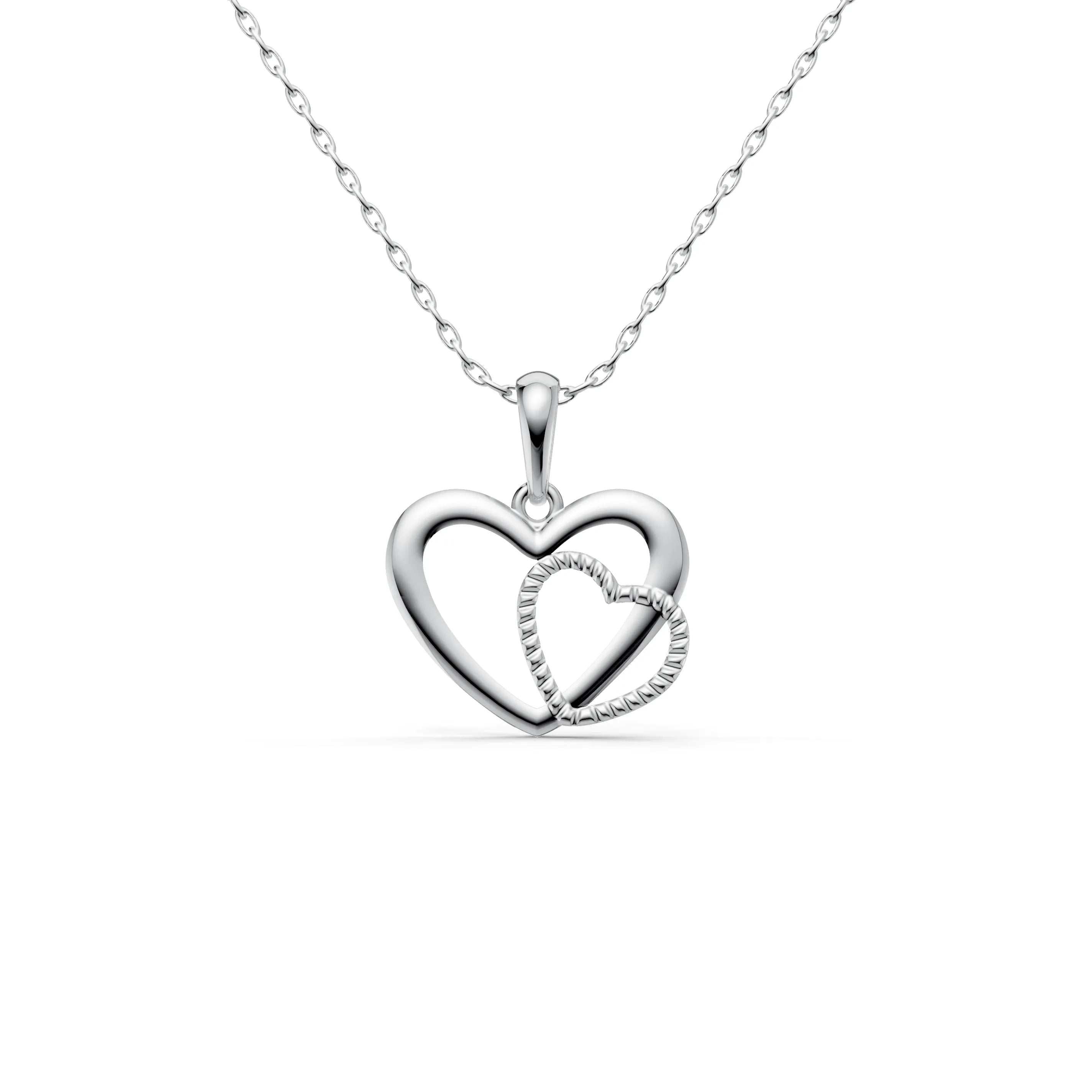 Pargold Solid Gold Elegant Interlocking Heart Pendant -Silver_Static_Silver