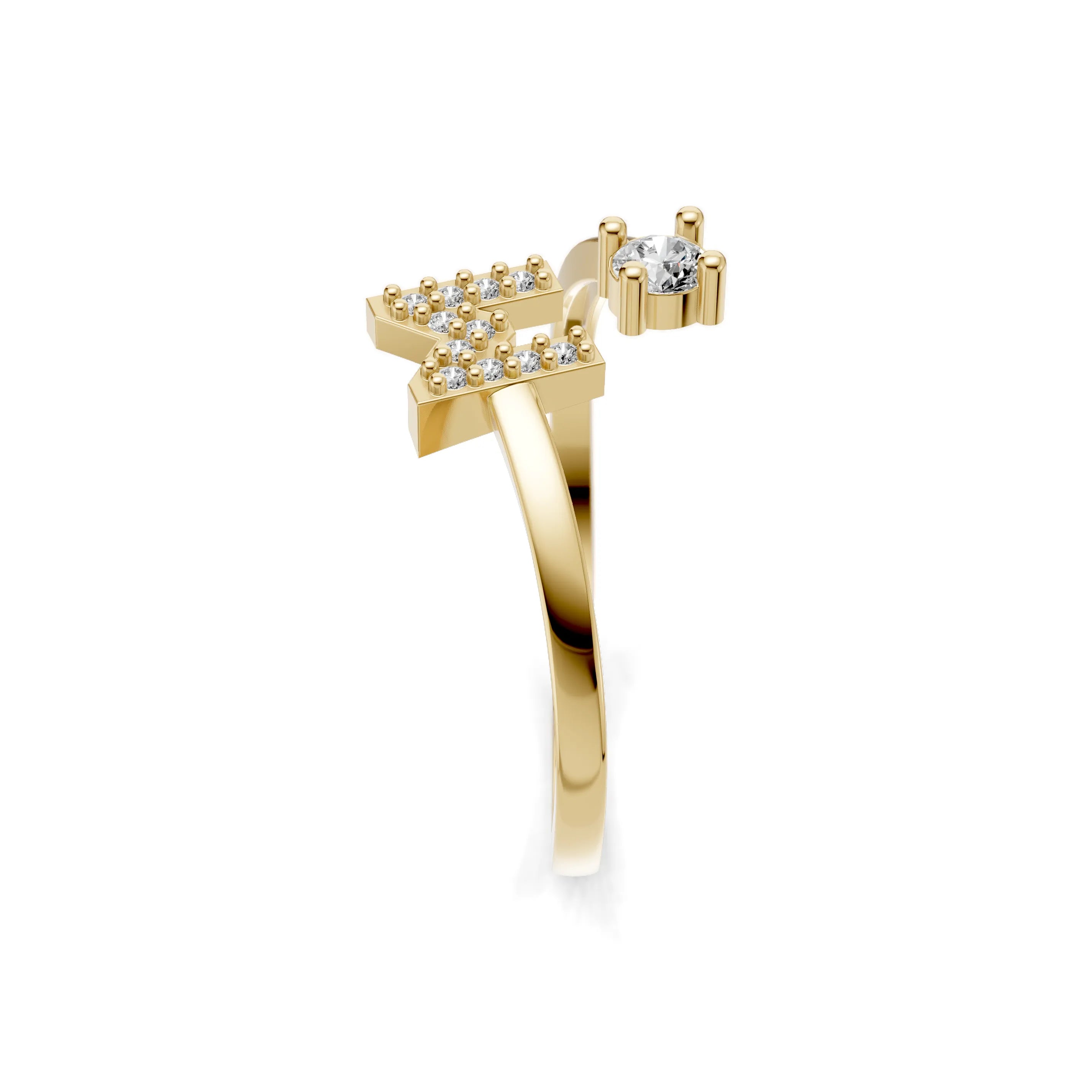 Pargold Solid Gold Sparkling Initial "M" Gold Ring -Gold_Diamond_Diamond_Static_Gold