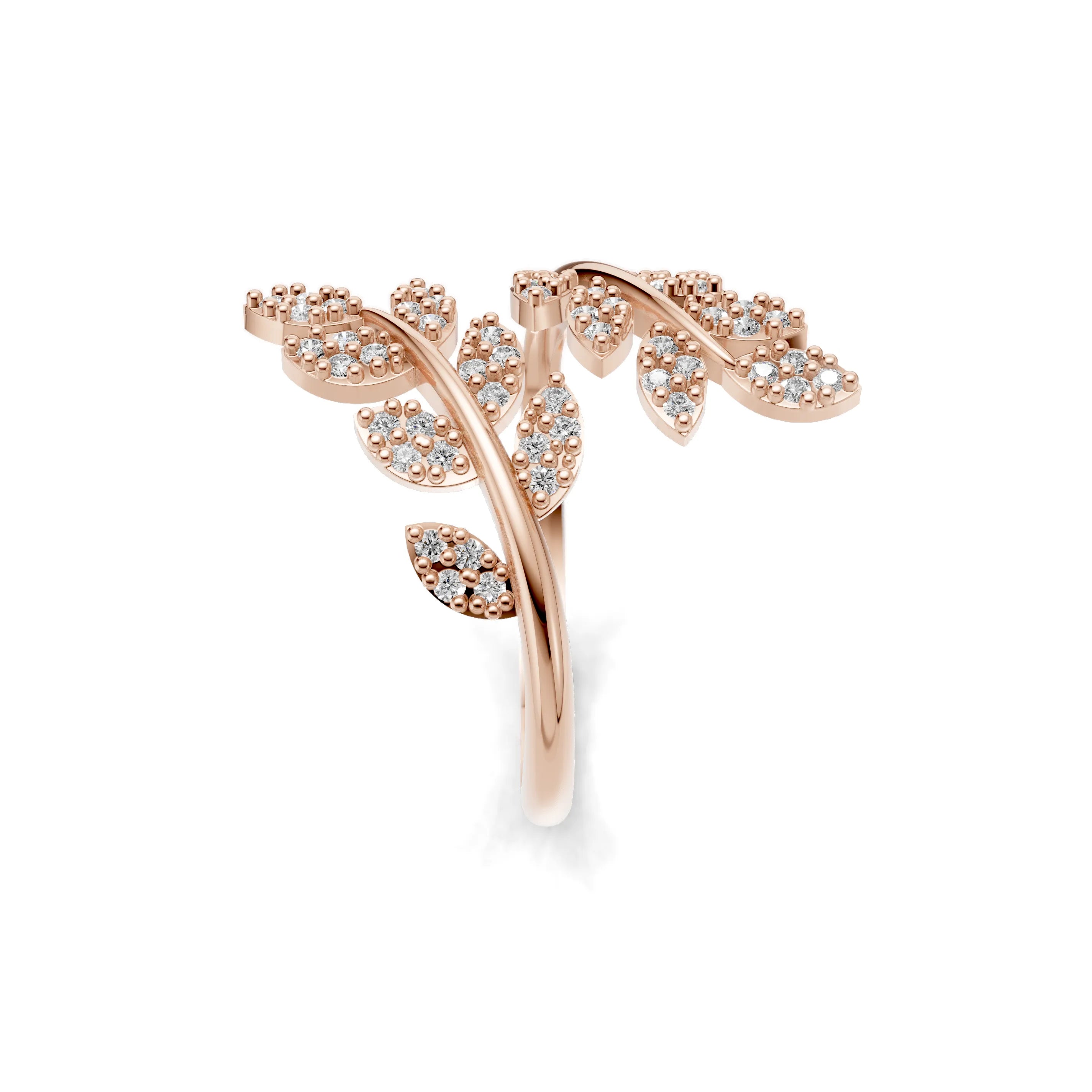 Pargold Solid Gold Floral Vine Gemstone Ring -Rose_Diamond_Diamond_Static_Rose