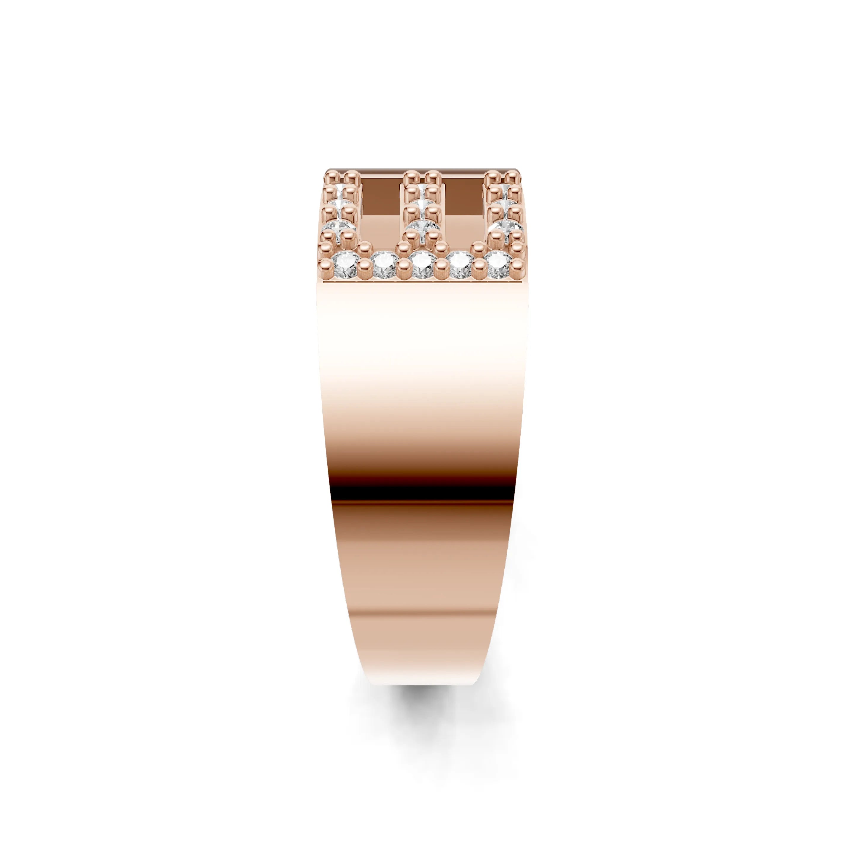 Pargold Solid Gold Elegant Initial "E" Gold Signet Ring -Rose_Diamond_Static_Rose