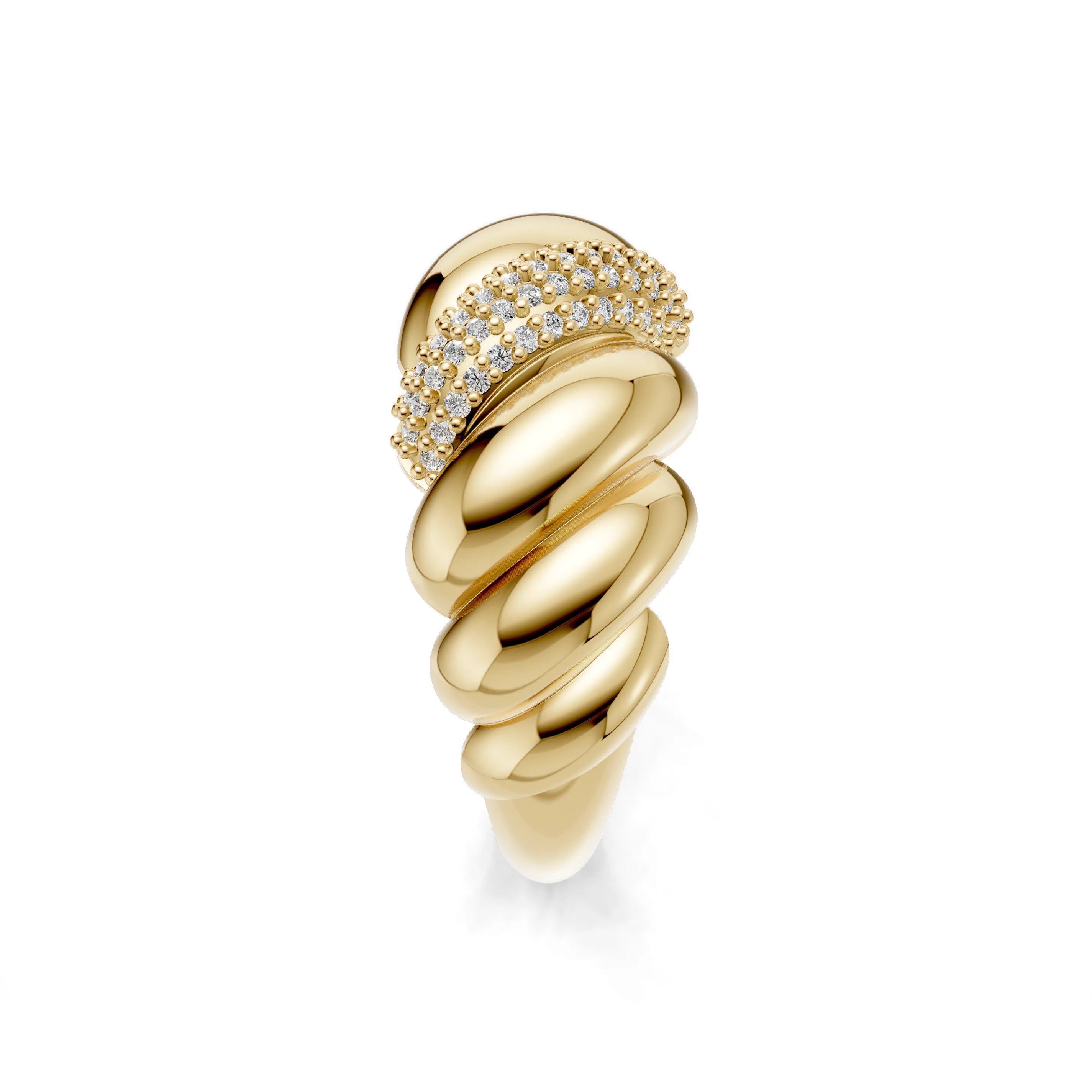 Pargold Solid Gold Glittering Croissant Statement Ring -Gold_Diamond_Diamond_Static_Gold