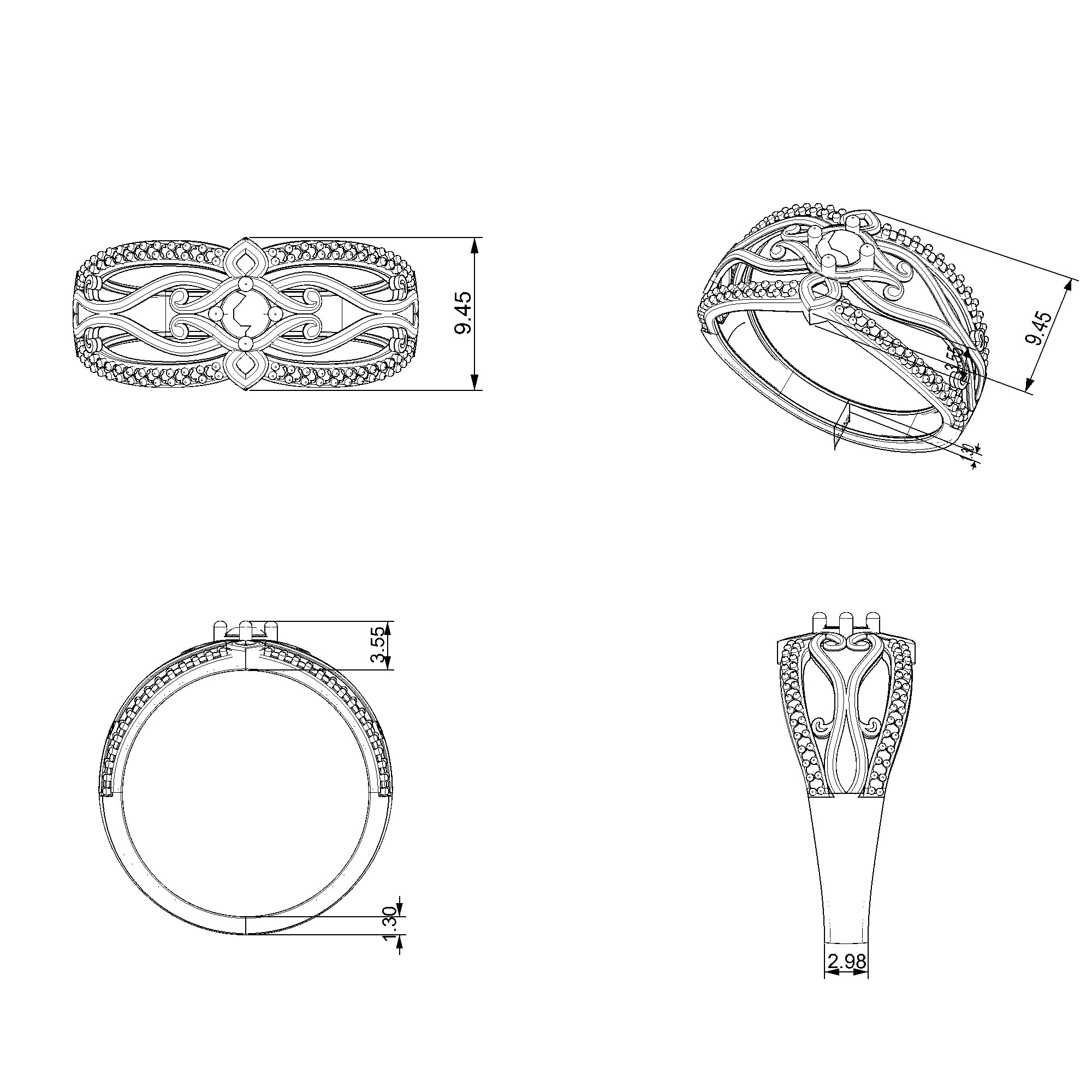 Pargold Solid Gold Radiant Symmetry Ornate Ring-Static