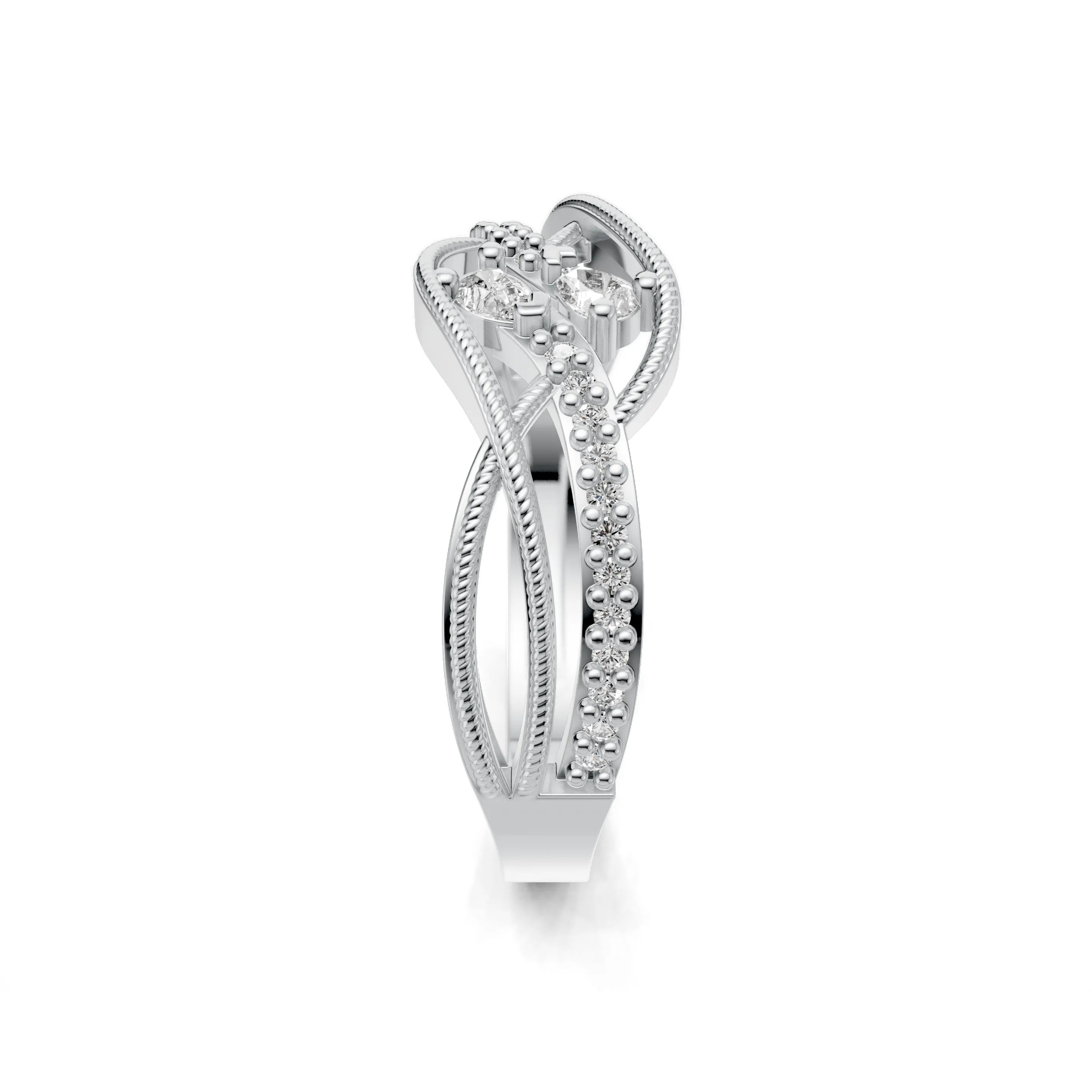 Pargold Solid Gold Crisscross Milgrain Treasure Ring -Silver_Diamond_Diamond_Static_Silver