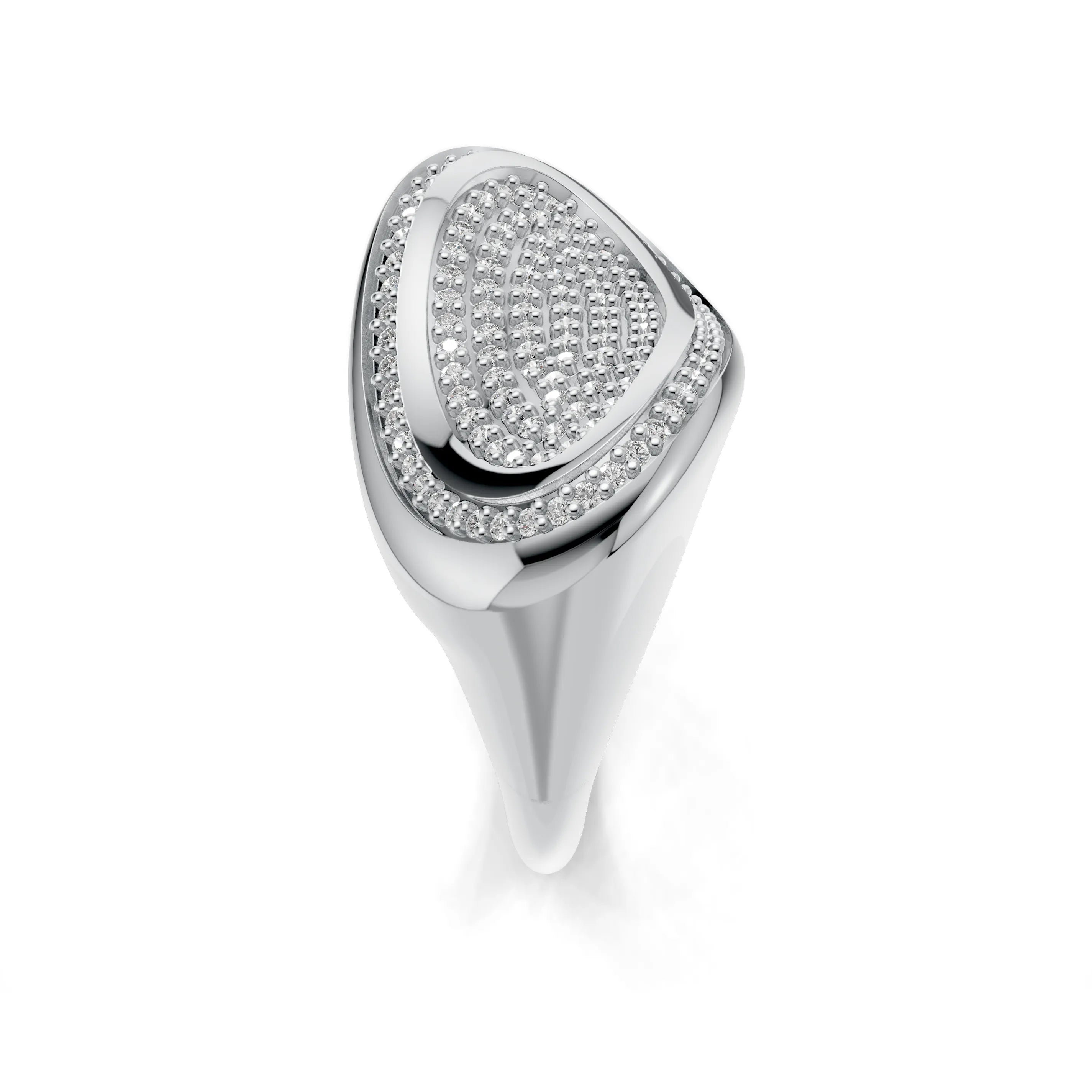 Pargold Solid Gold Oval Illusion Pave Signet Ring -Silver_Diamond_Diamond_Static_Silver