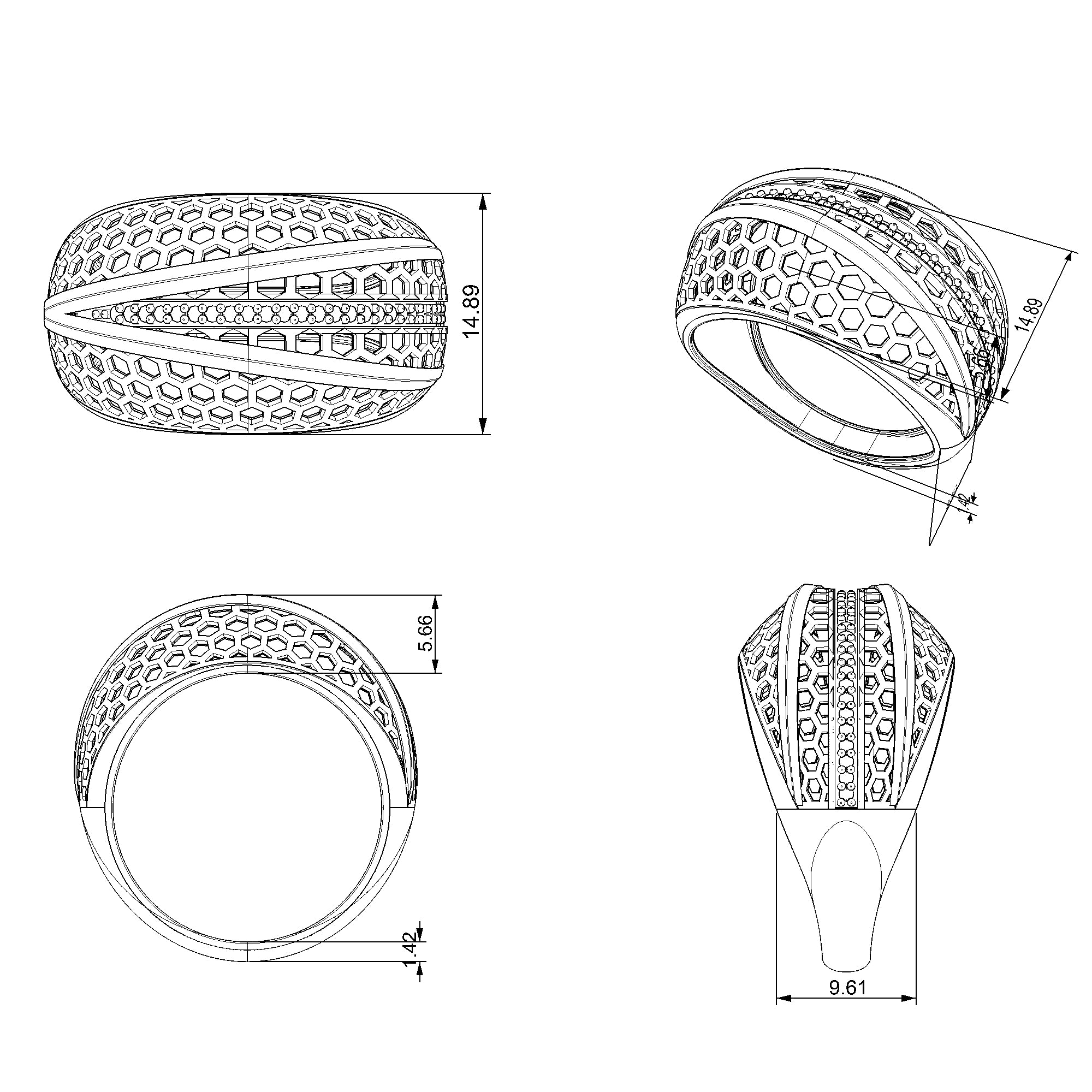 Pargold Solid Gold Honeycomb Sparkle Pave Engagement Band-Static