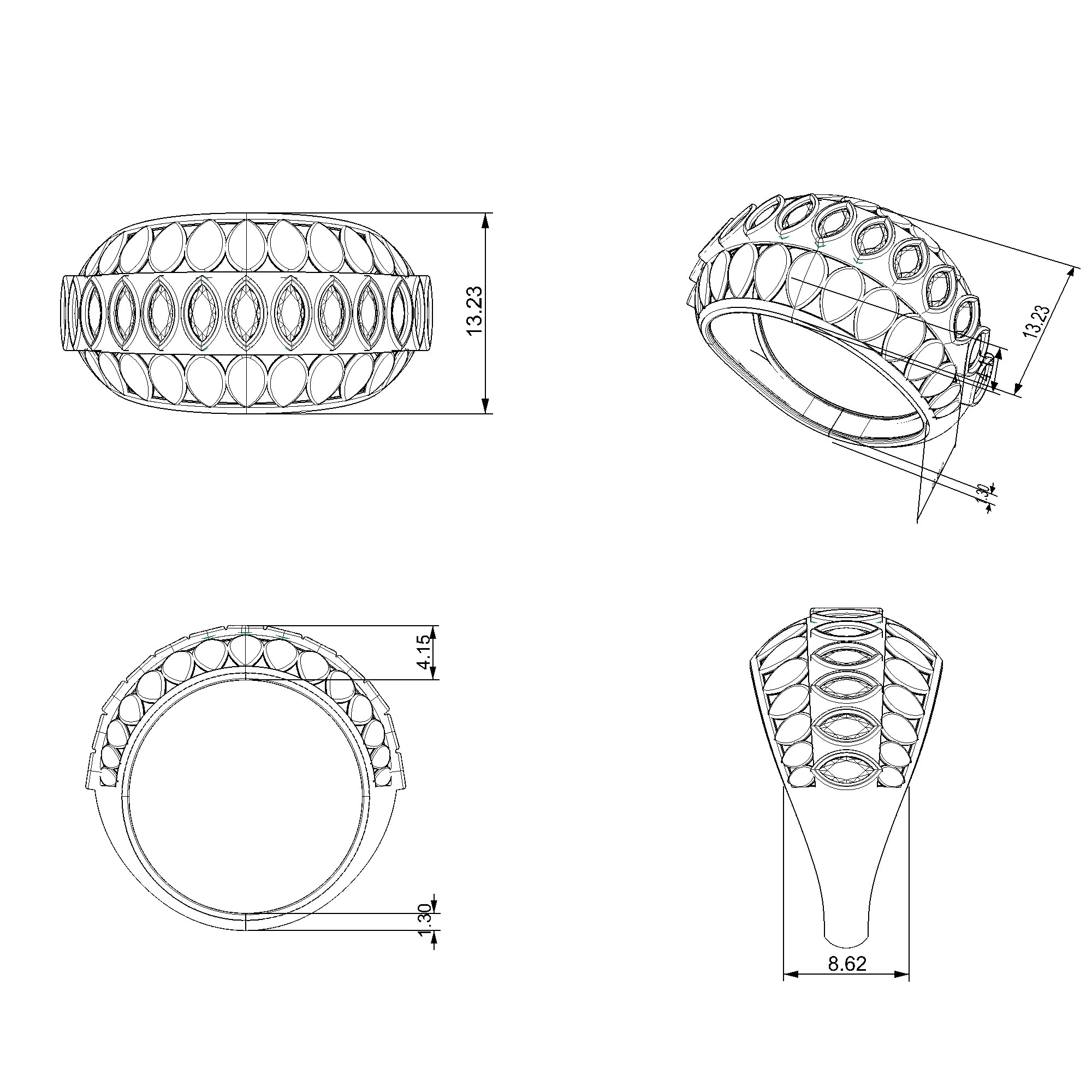 Pargold Solid Gold Oval Array Bezel Band-Static