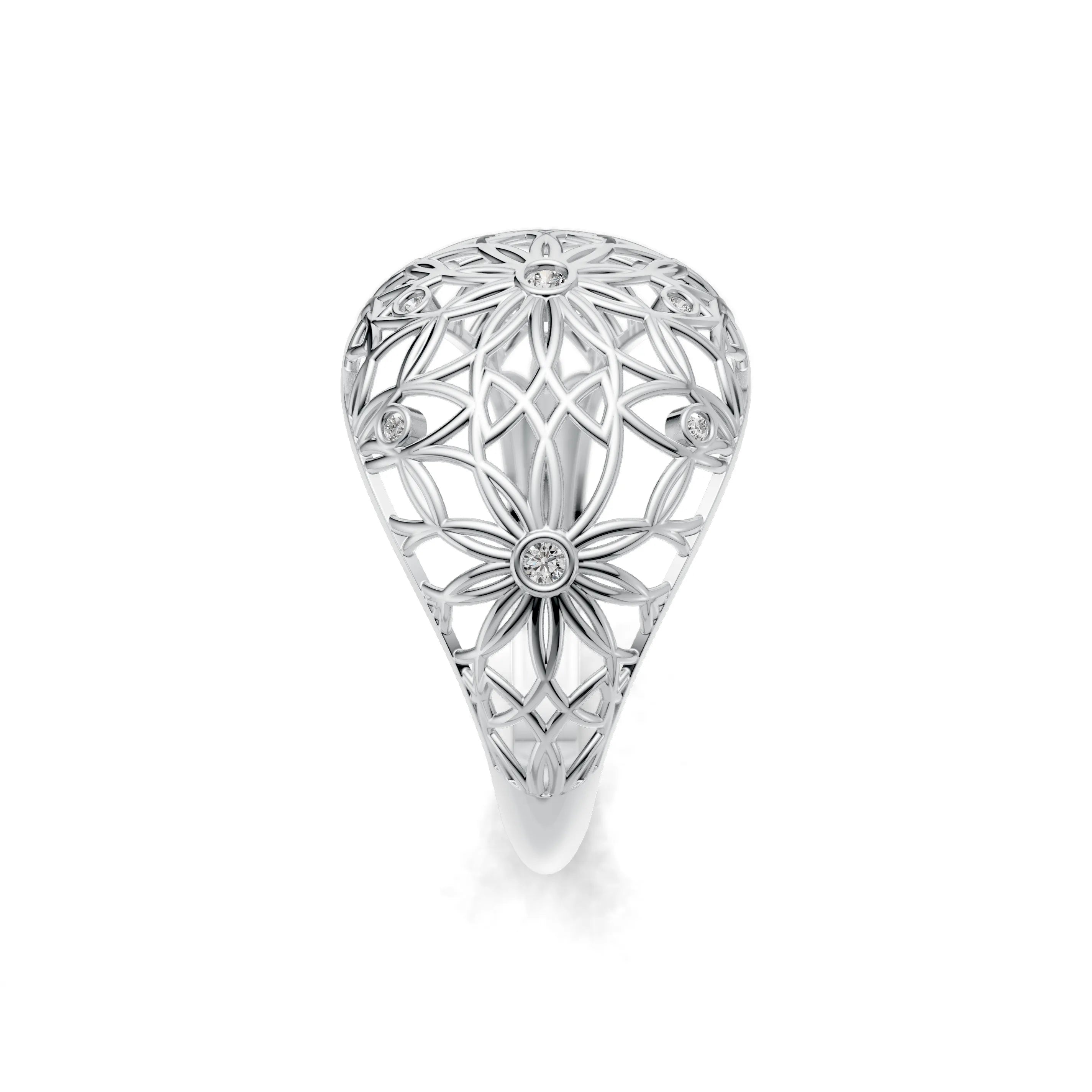 Pargold Solid Gold Floral Filigree Star Ring -Silver_Diamond_Diamond_Static_Silver