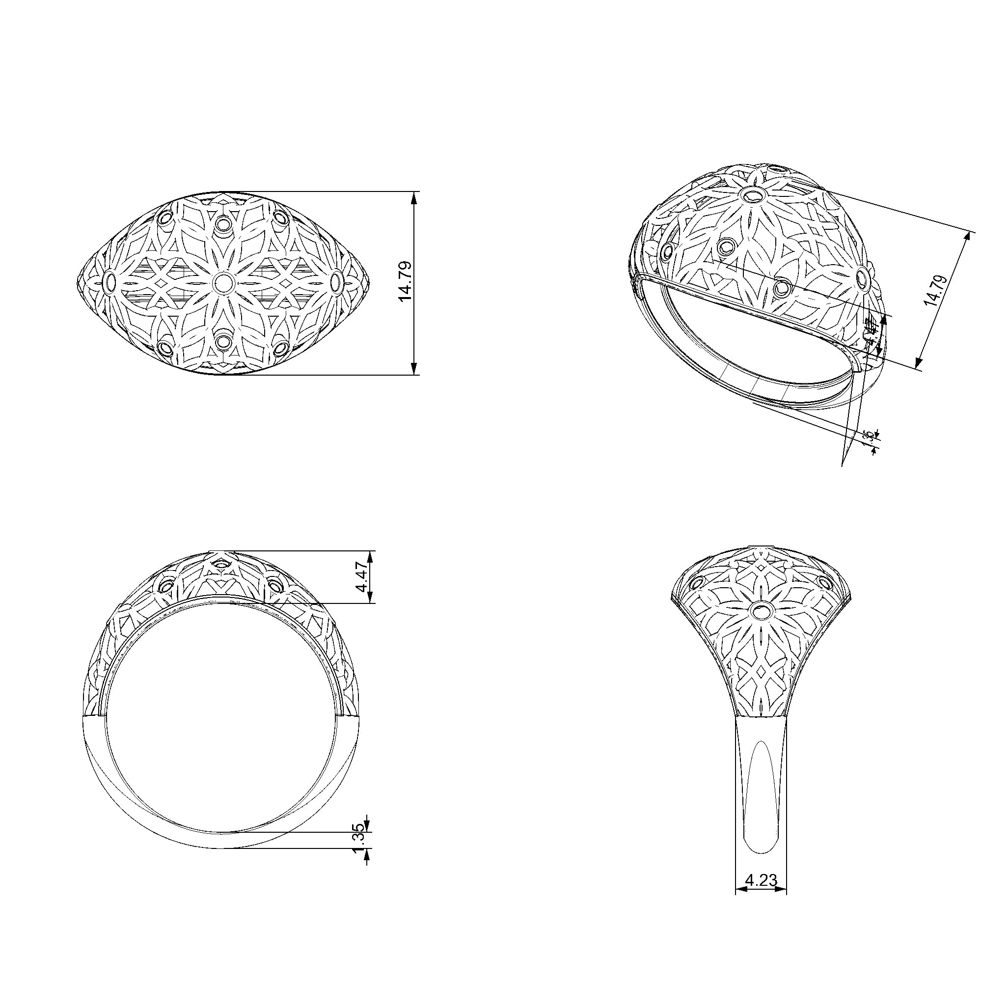 Pargold Solid Gold Floral Filigree Star Ring-Static