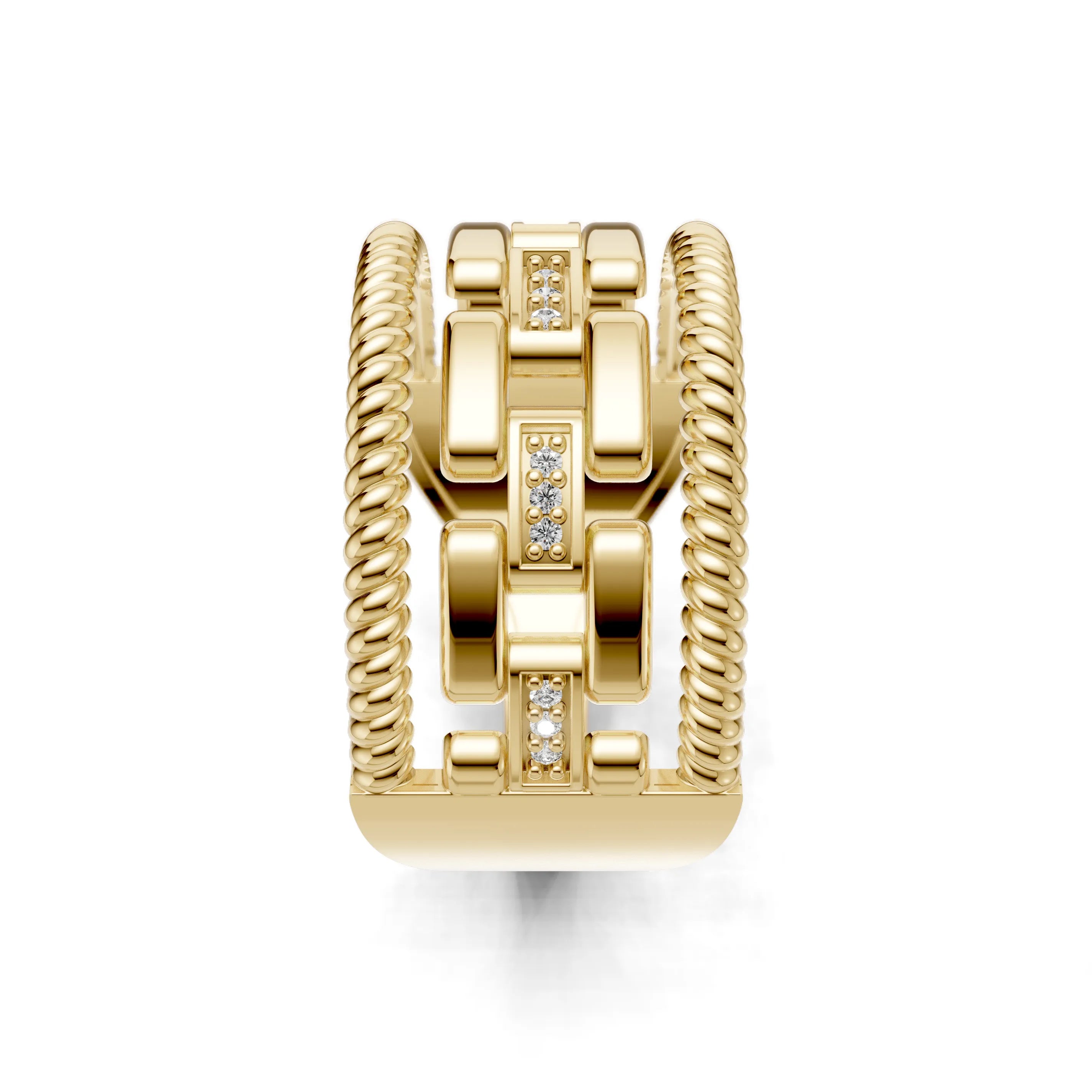 Pargold Solid Gold Elegant Interlinked Radiant Gemstone Ring -Gold_Diamond_Diamond_Static_Gold