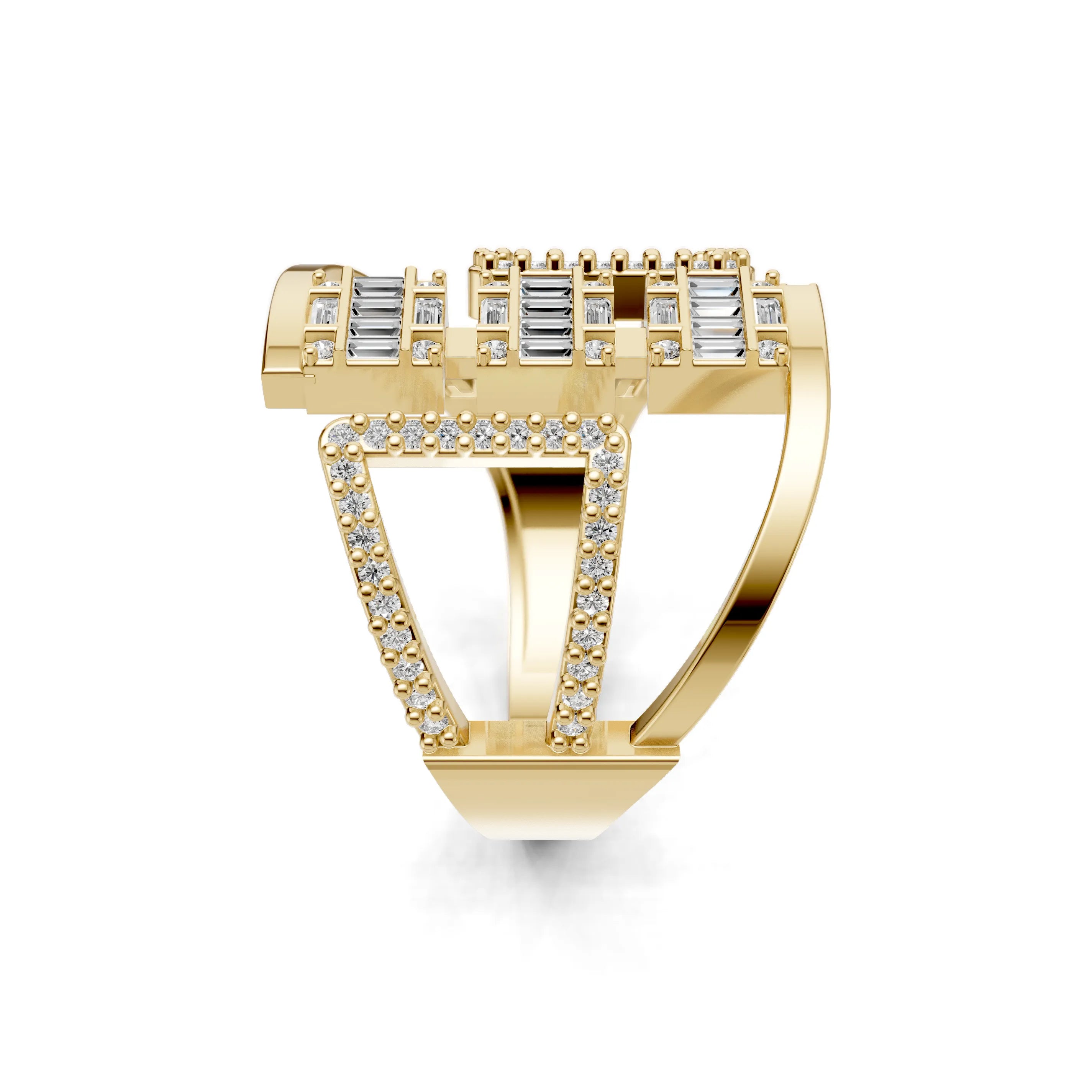 Pargold Solid Gold Geometric Allure Gemstone Ring -Gold_Diamond_Diamond_Static_Gold